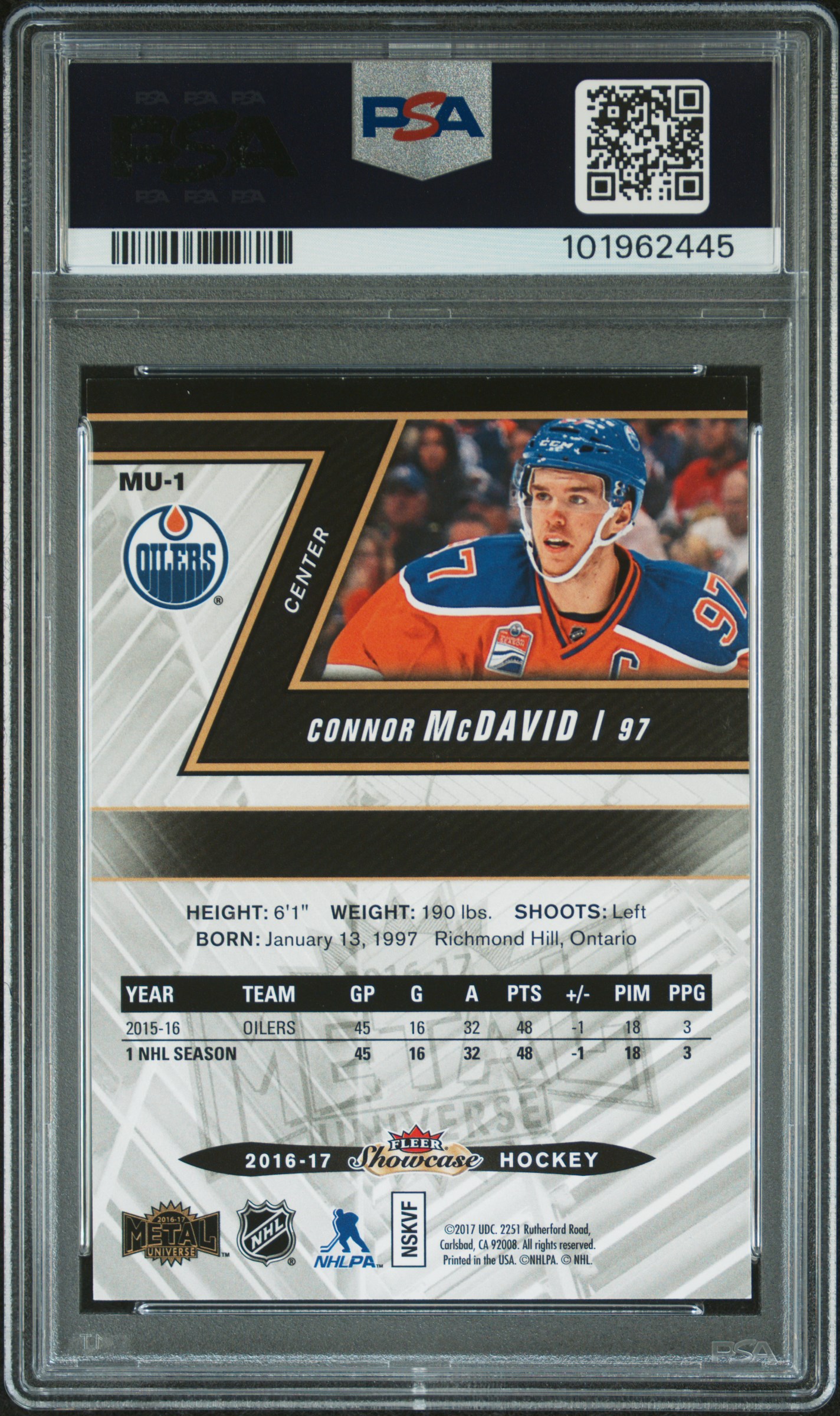 2016 Fleer Showcase Metal Universe Connor Mcdavid #Mu-1 (Metal Universe) Nm-Mt 8 back