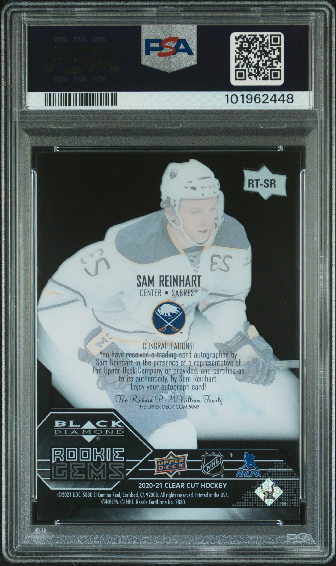 2020 Upper Deck Clear Cut Rookie Tribute Autographs Sam Reinhart #Rtsr (Rookie Tribute Autograph) Nm-Mt 8 back