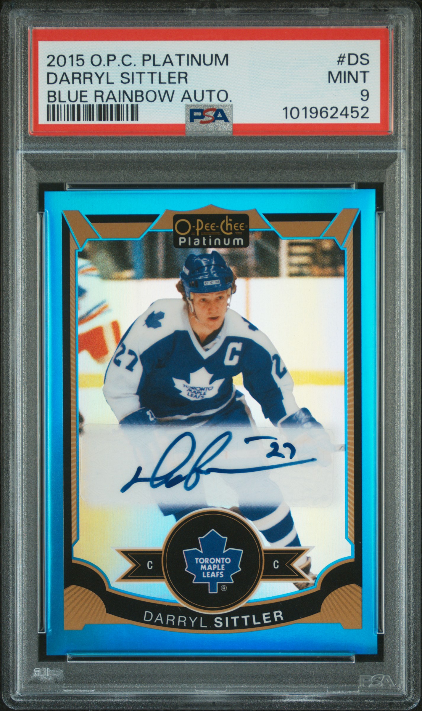 2015 O-Pee-Chee Platinum Blue Rainbow Autographs Darryl Sittler #Ds (Blue Rainbow Auto.) Mint 9 front