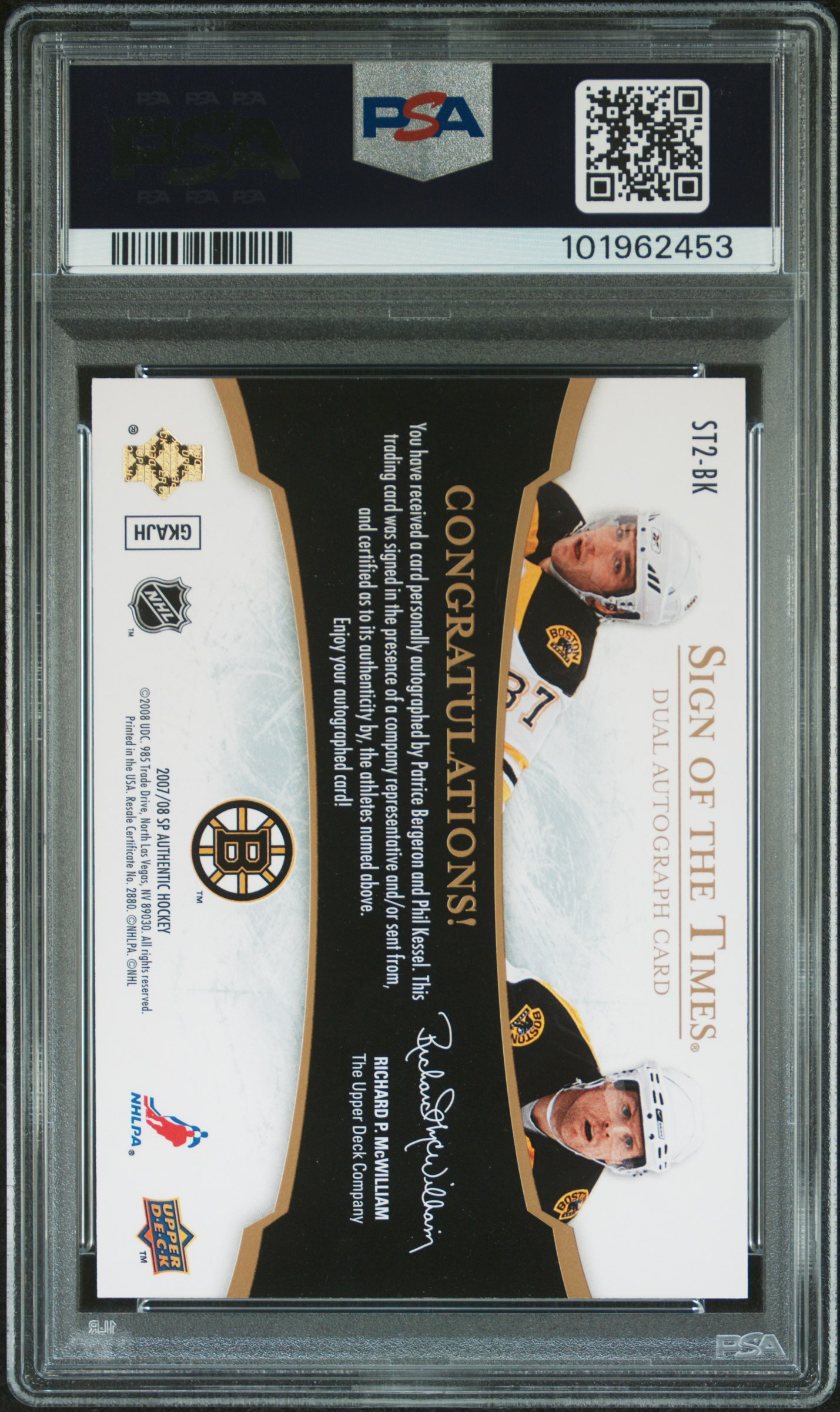 2007 Sp Authentic Sign Of The Times Dual P.bergeron/P.kessel #St2Bk (Sign Of The Times Dual) Nm-Mt 8 back