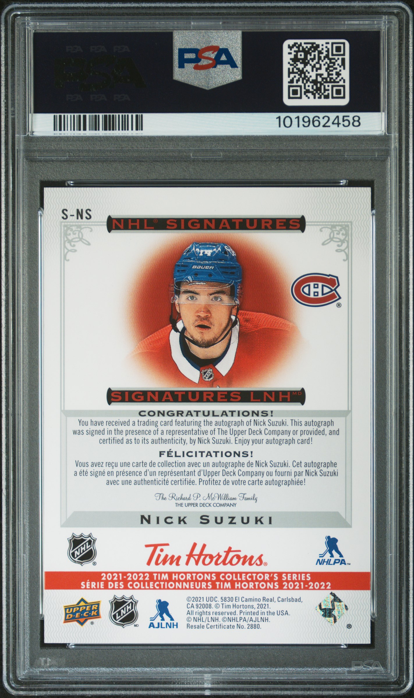 2021 Upper Deck Tim Hortons Nhl Signatures Nick Suzuki #S-Ns (Nhl Signatures) Mint 9 back