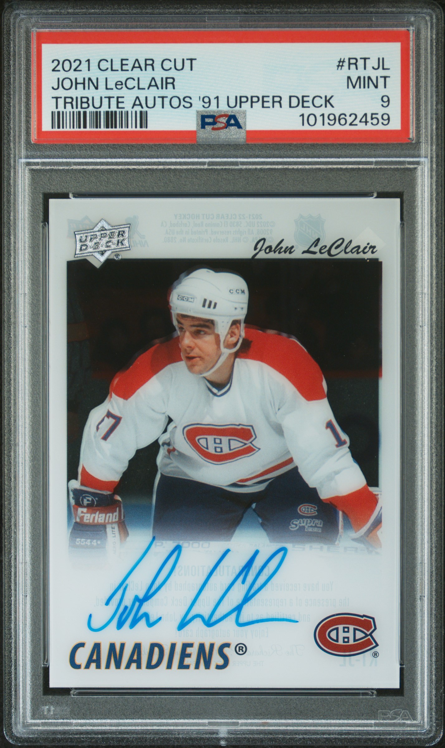 2022 Upper Deck Clear Cut Tribute Autos 1991-92 Upper Deck 2021-22 John Leclair #Rtjl Mint 9 front