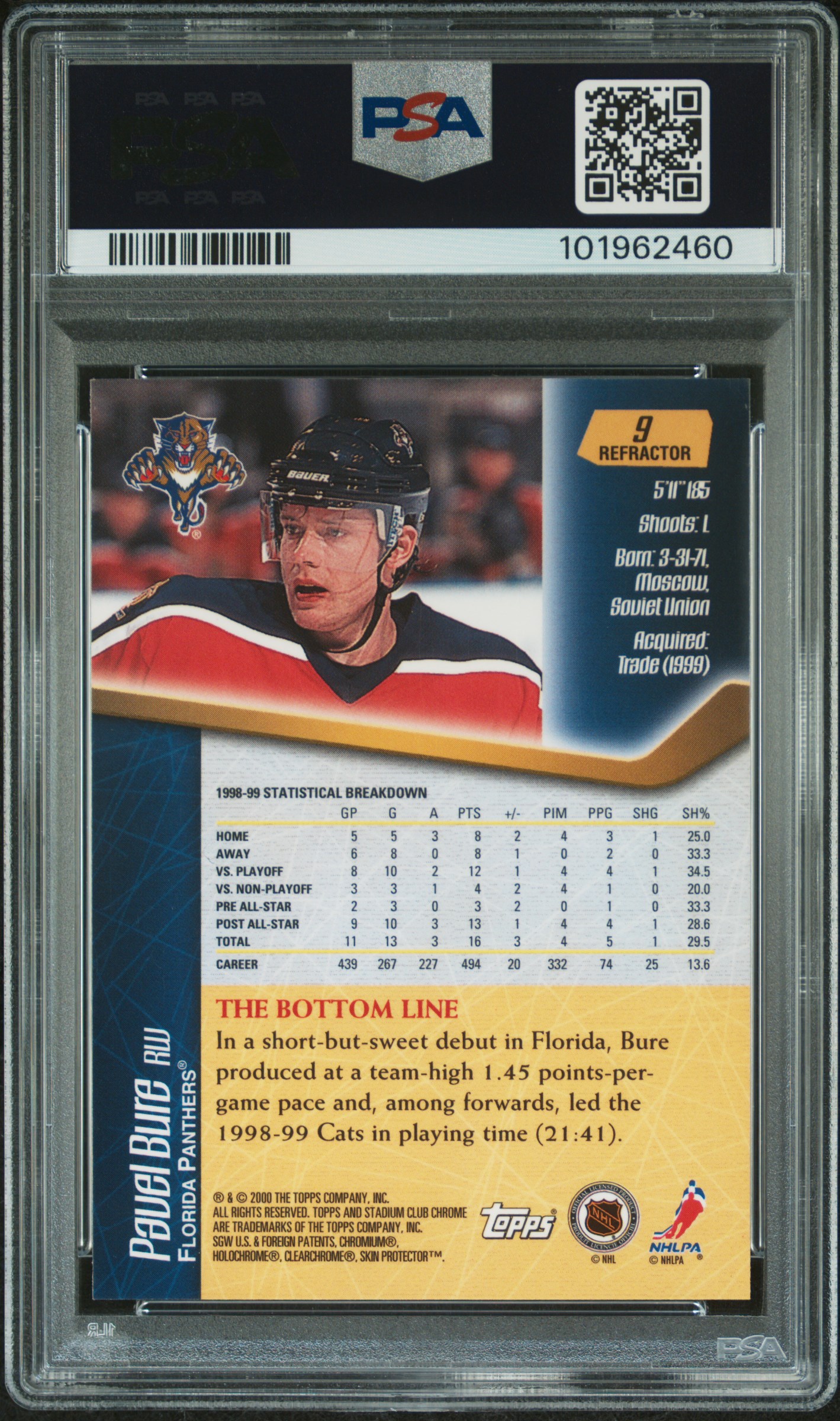1999 Stadium Club Chrome Pavel Bure #9 (Refractor) Nm-Mt 8 back