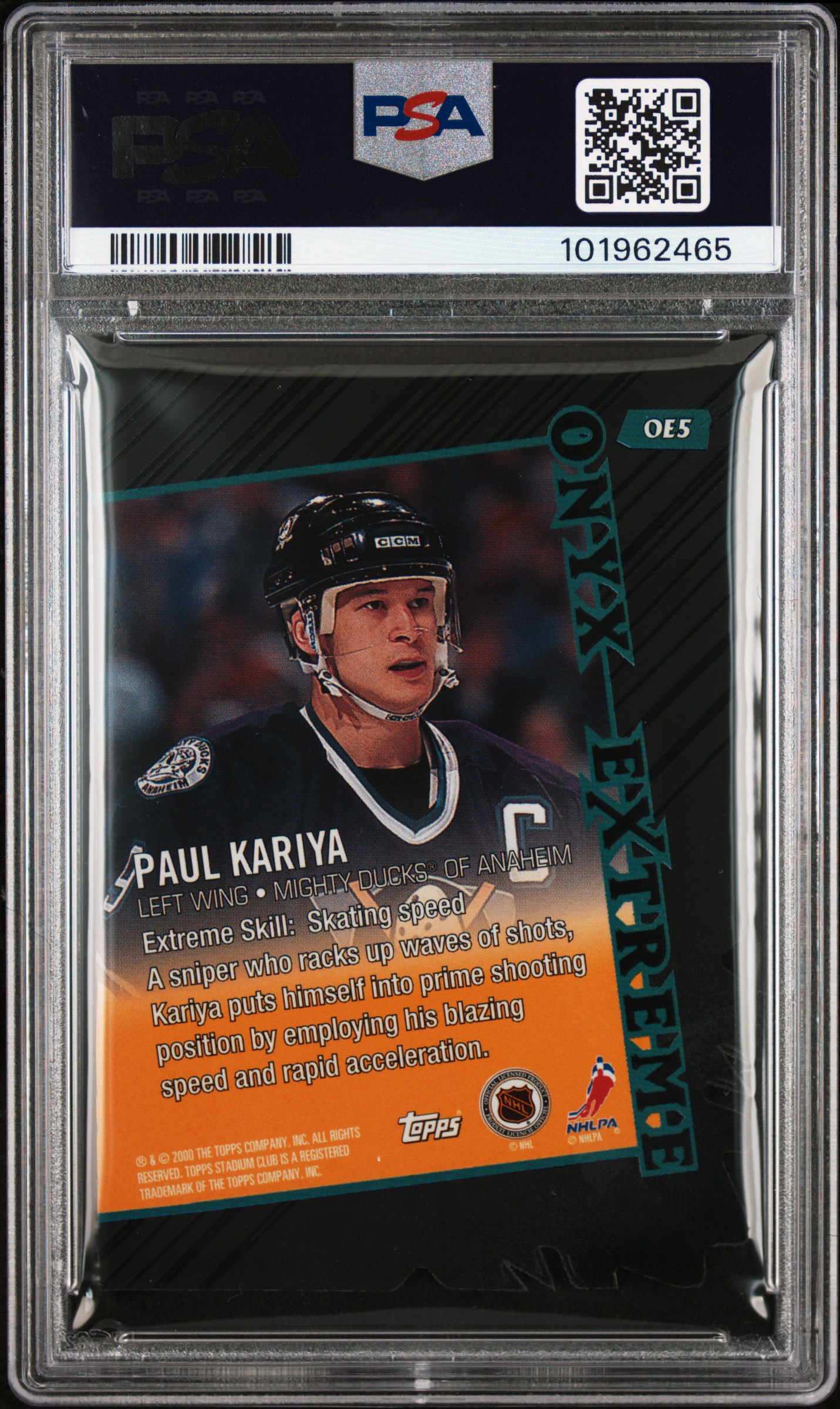 1999 Stadium Club Onyx Extreme Paul Kariya #Oe5 (Onyx Extreme-Die-Cut) Nm-Mt 8 back