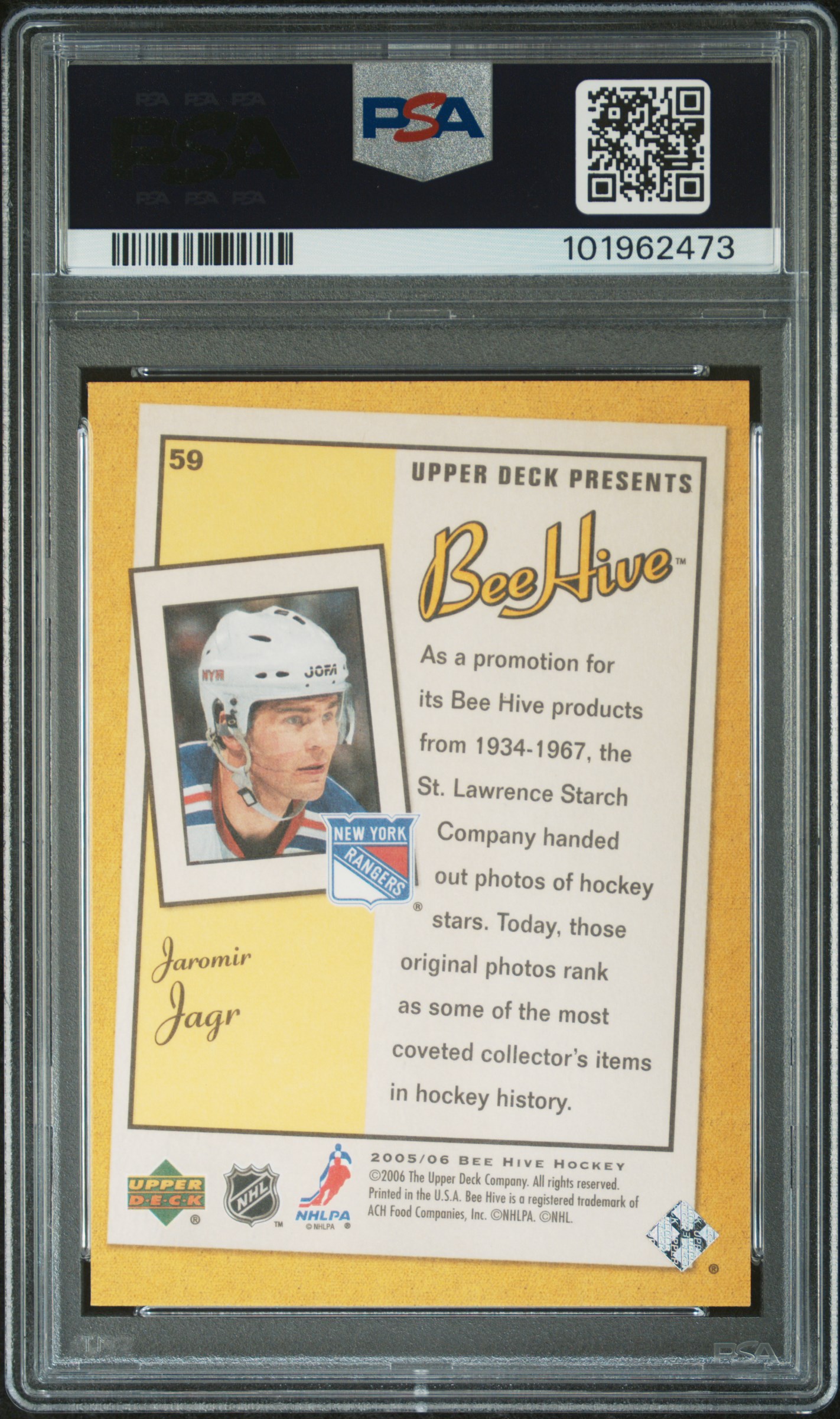 2005 Upper Deck Bee Hive Jaromir Jagr #59 (Gold) Gem Mt 10 back