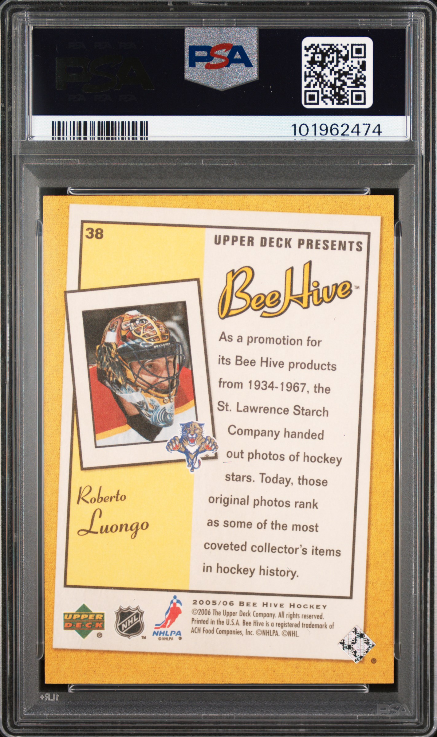 2005 Upper Deck Bee Hive Roberto Luongo #38 (Gold) Gem Mt 10 back