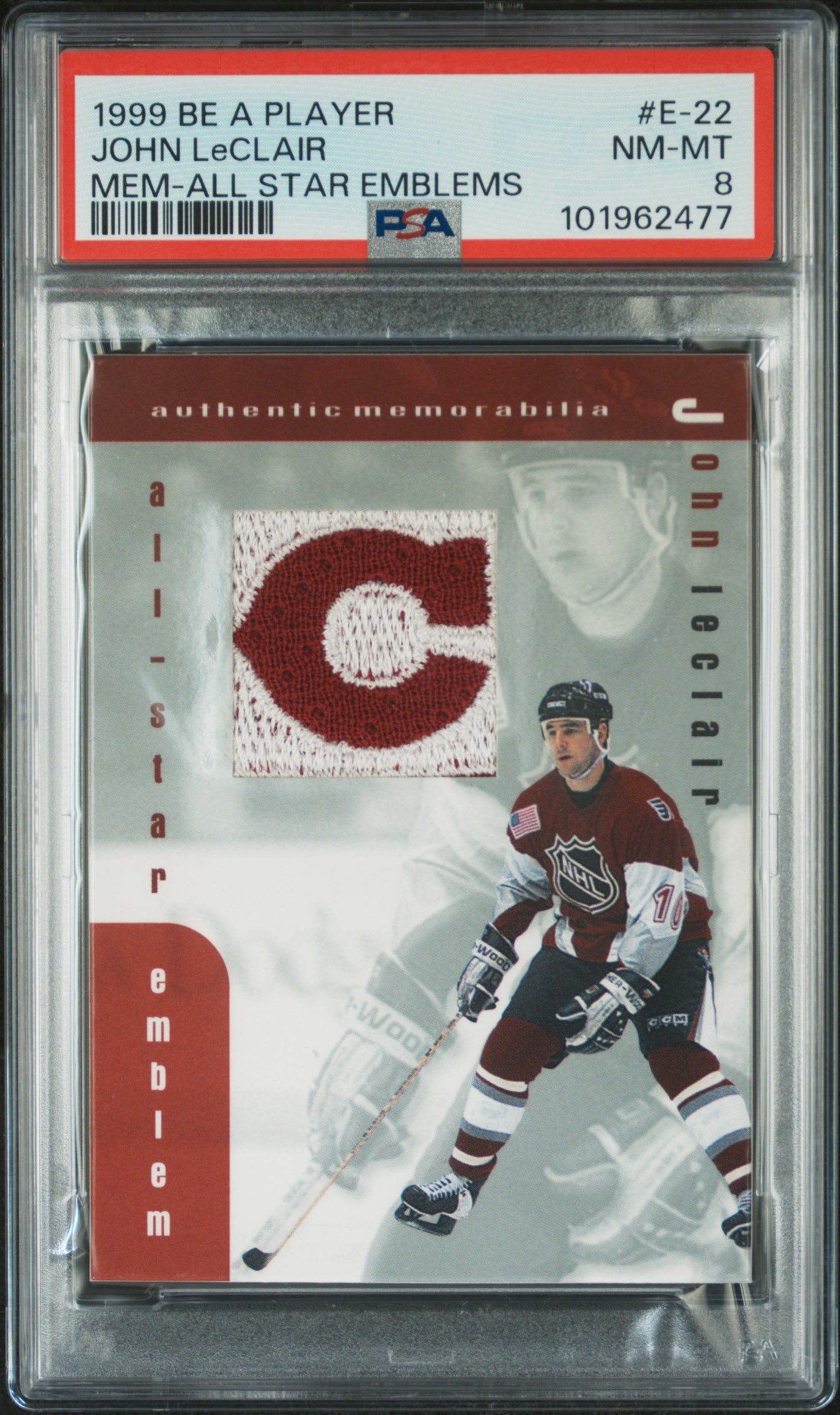 1999 Be A Player Memorabilia All-Star Emblems John Leclair #E-22 Nm-Mt 8 front