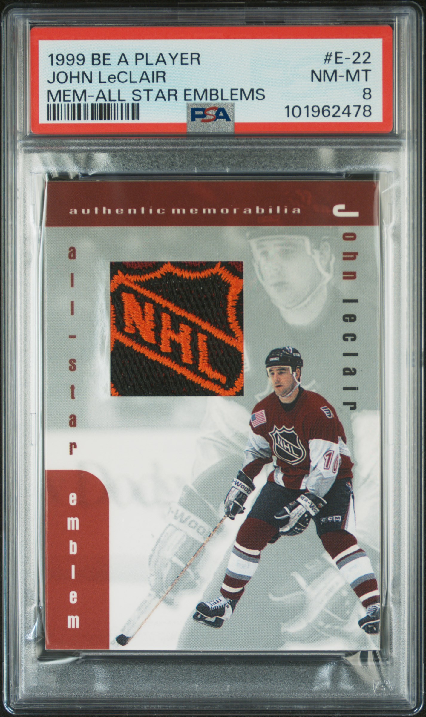 1999 Be A Player Memorabilia All-Star Emblems John Leclair #E-22 Nm-Mt 8 front