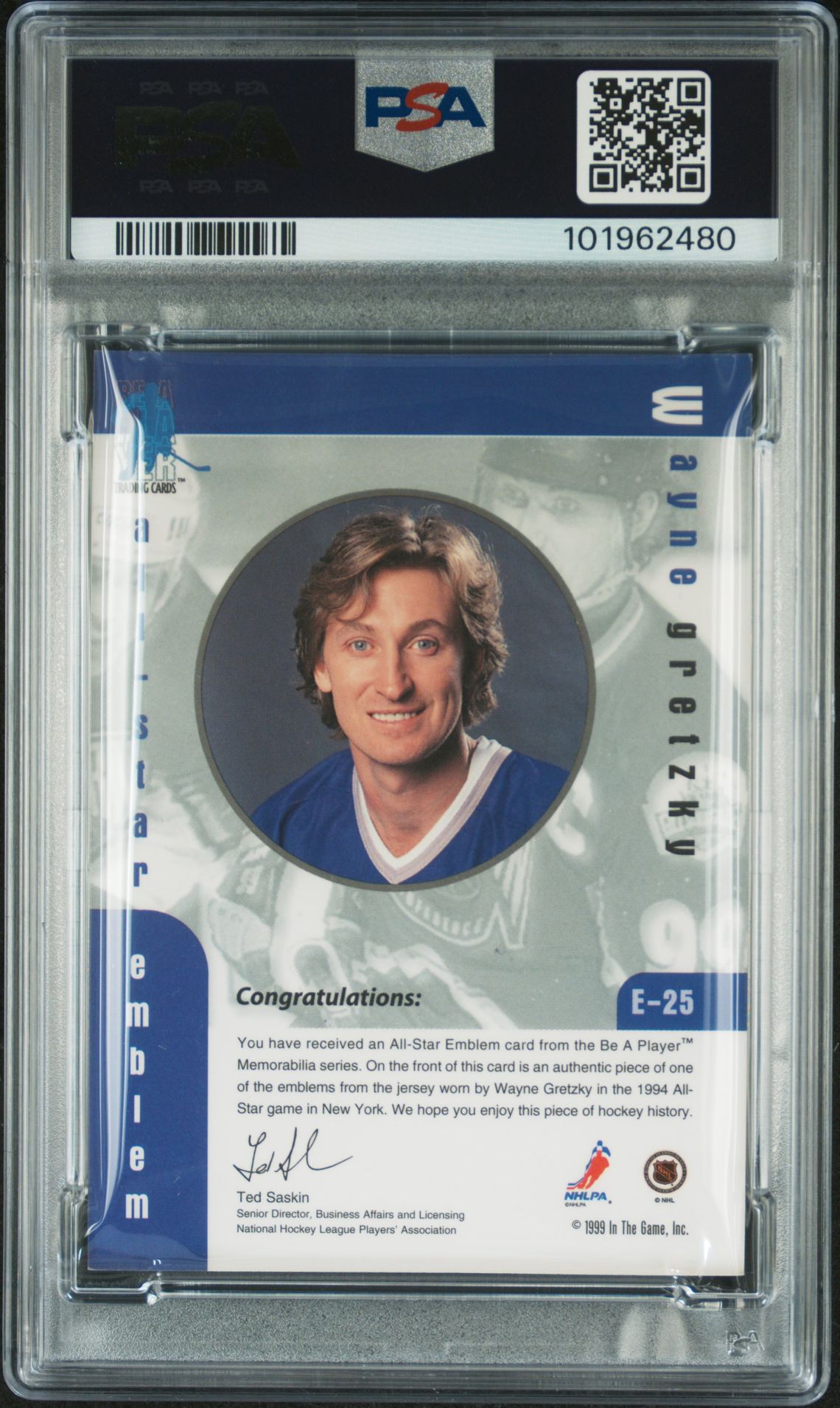 1999 Bap Memorabilia All Star Jersey Emblems Wayne Gretzky #E-25 (All Star Jersey Emblems) Nm-Mt 8 back