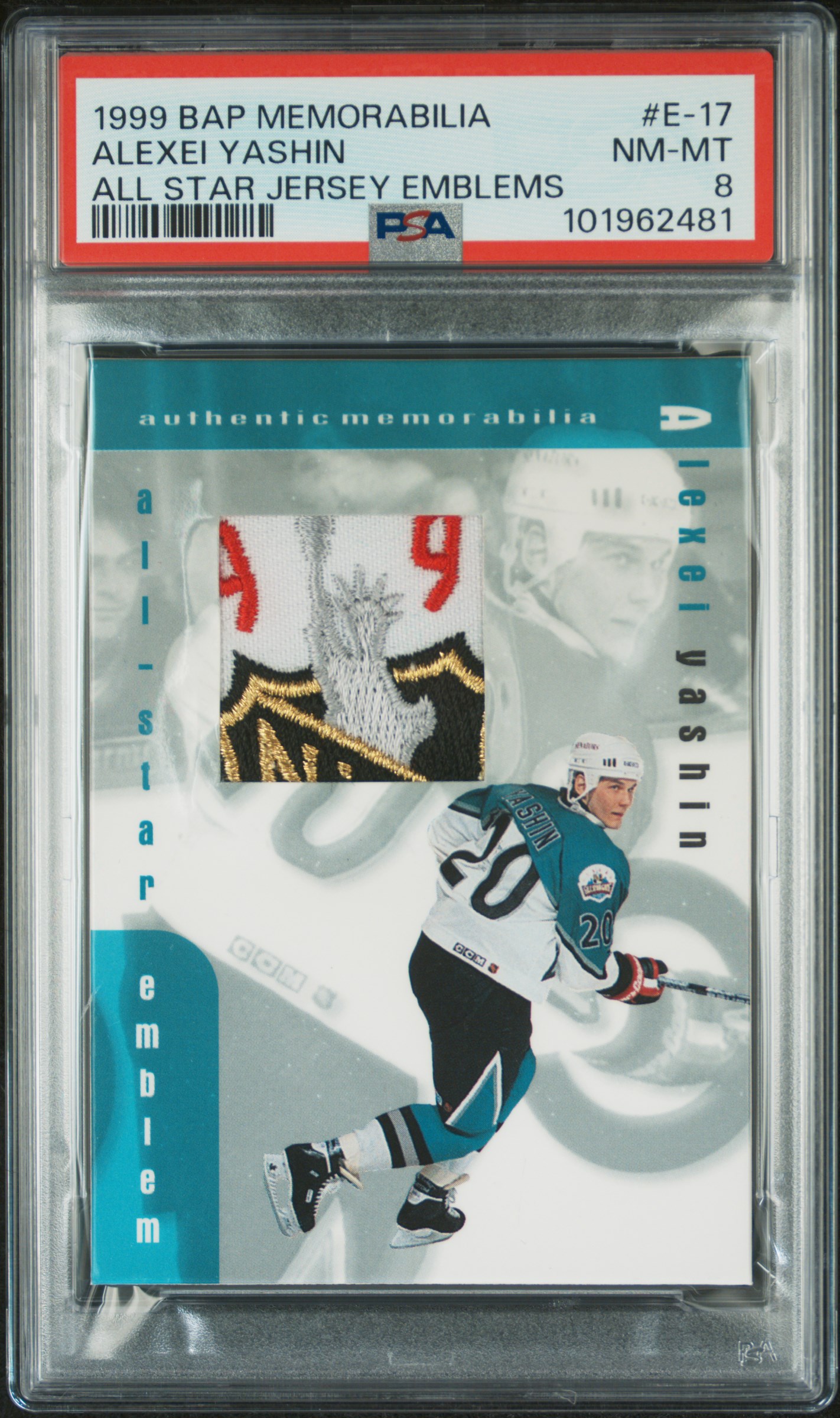 1999 Bap Memorabilia All Star Jersey Emblems Alexei Yashin #E-17 (All Star Jersey Emblems) Nm-Mt 8 front
