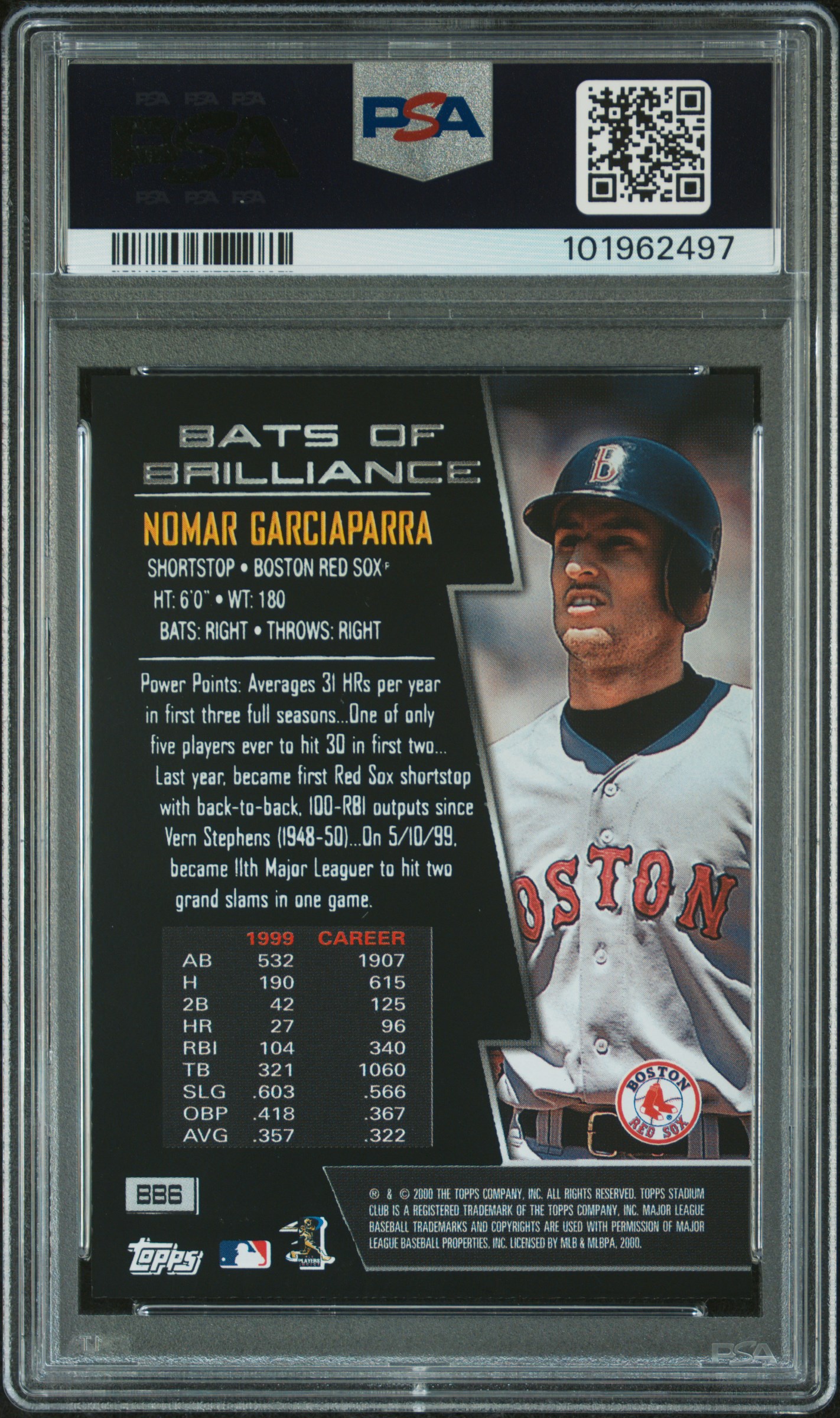 2000 Stadium Club Bats Of Brilliance Nomar Garciaparra #Bb6 (Bats Of Brilliance) Mint 9 back