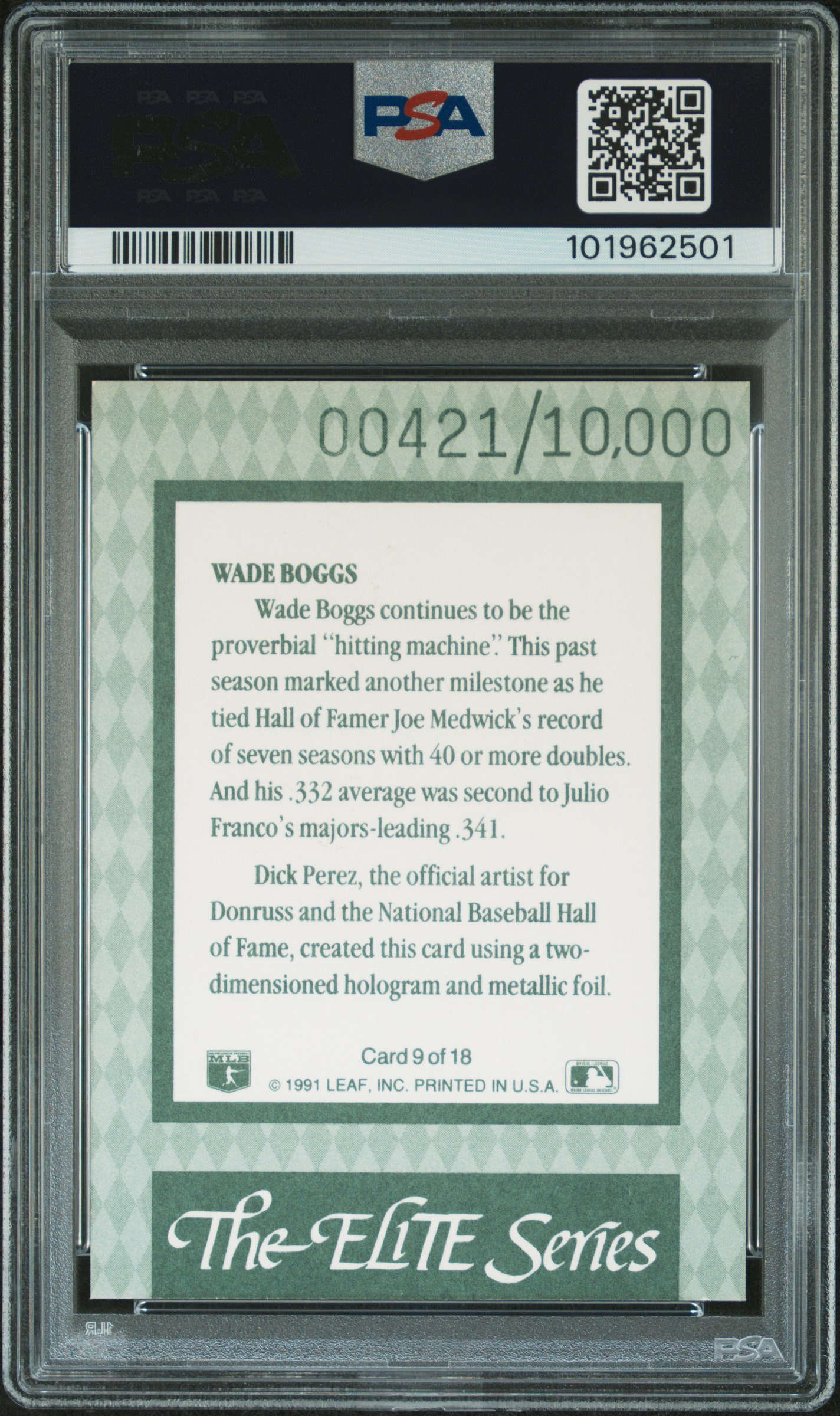 1992 Donruss Elite Wade Boggs #9 Mint 9 back