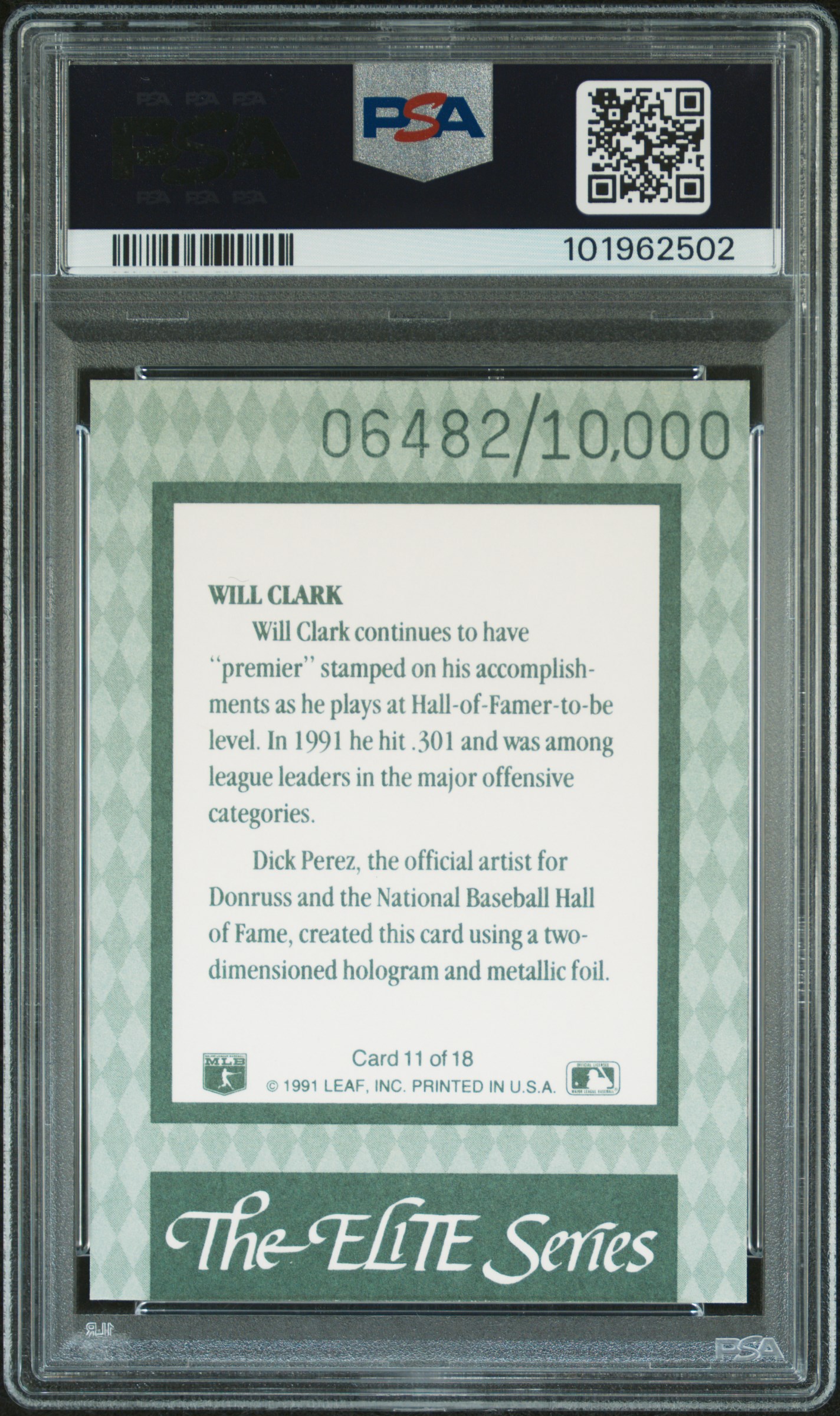 1992 Donruss Elite Will Clark #11 Nm-Mt 8 back