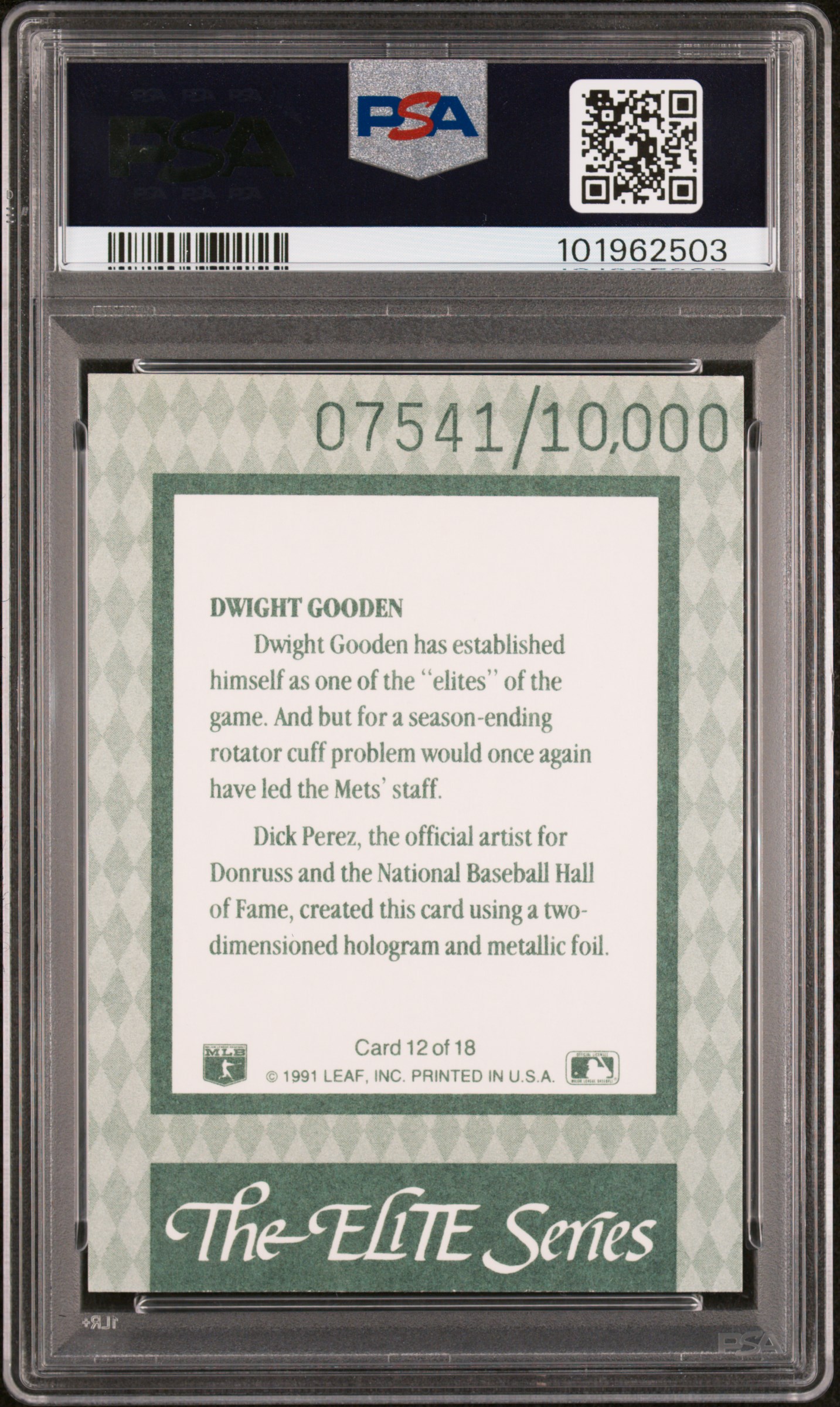 1992 Donruss Elite Dwight Gooden #12 Nm 7 back