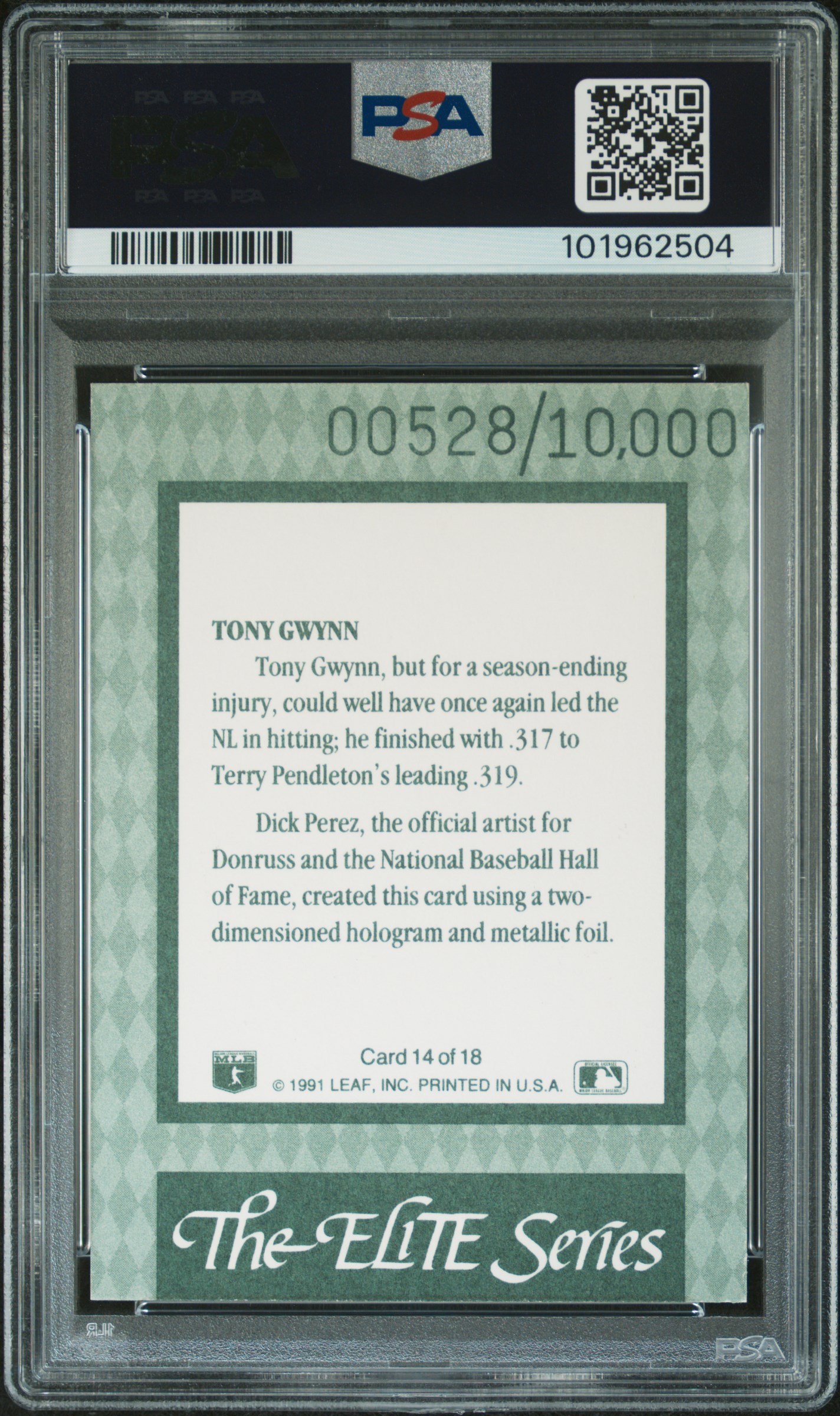 1992 Donruss Elite Tony Gwynn #14 Nm-Mt 8 back