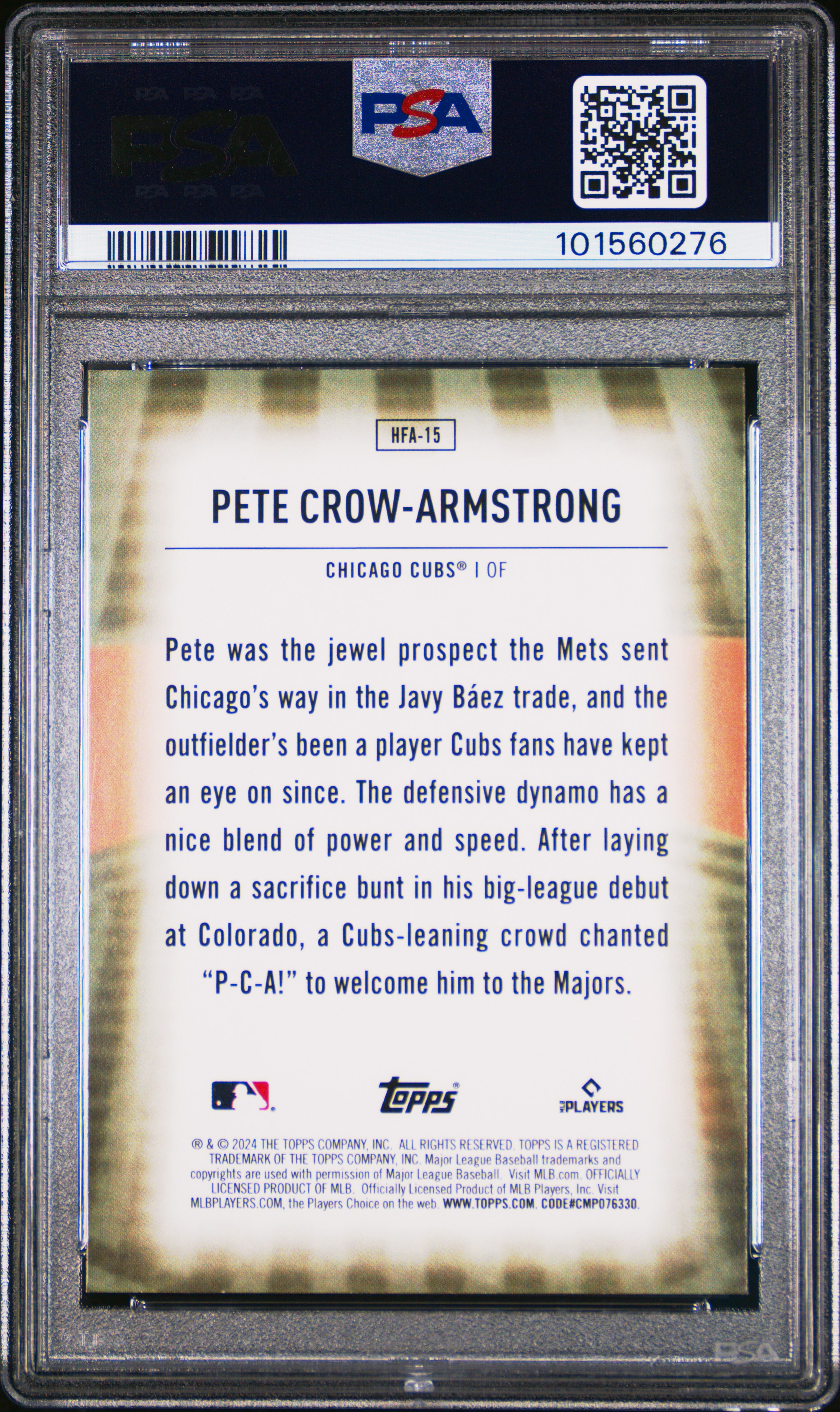 2024 Topps Home Field Advantage Pete Crow-Armstrong #Hfa15 Gem Mt 10 back