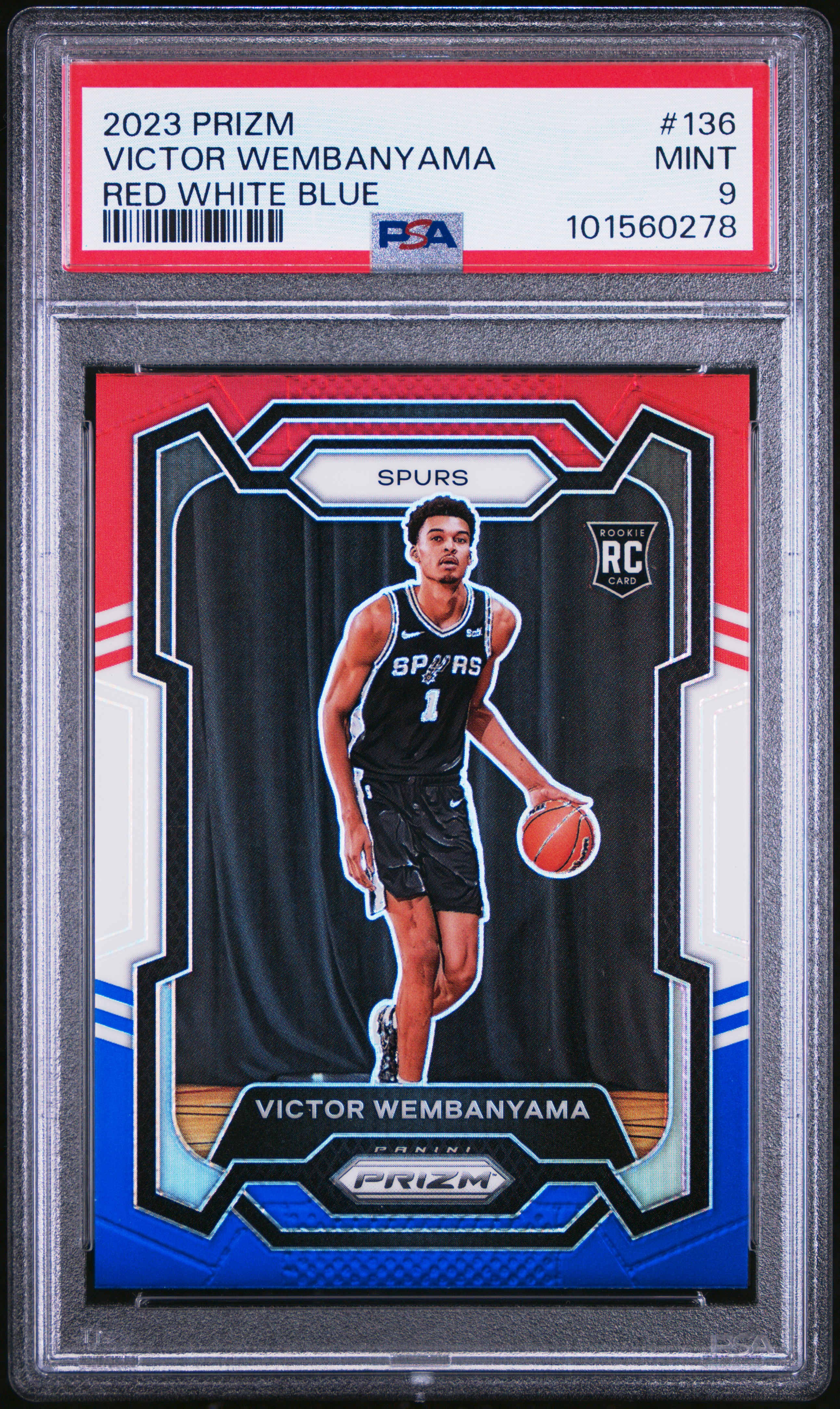 2023 Panini Prizm Victor Wembanyama #136 (Red White Blue) Mint 9 front