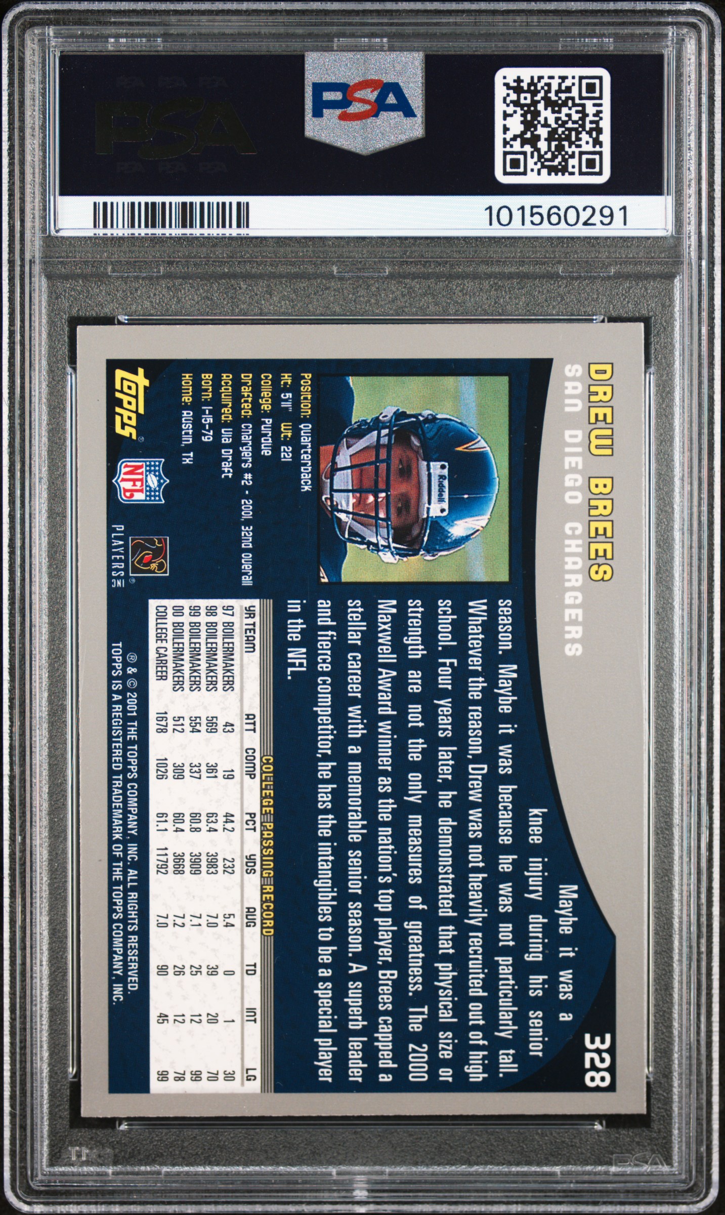 2001 Topps Drew Brees #328 (Collection) Mint 9 back