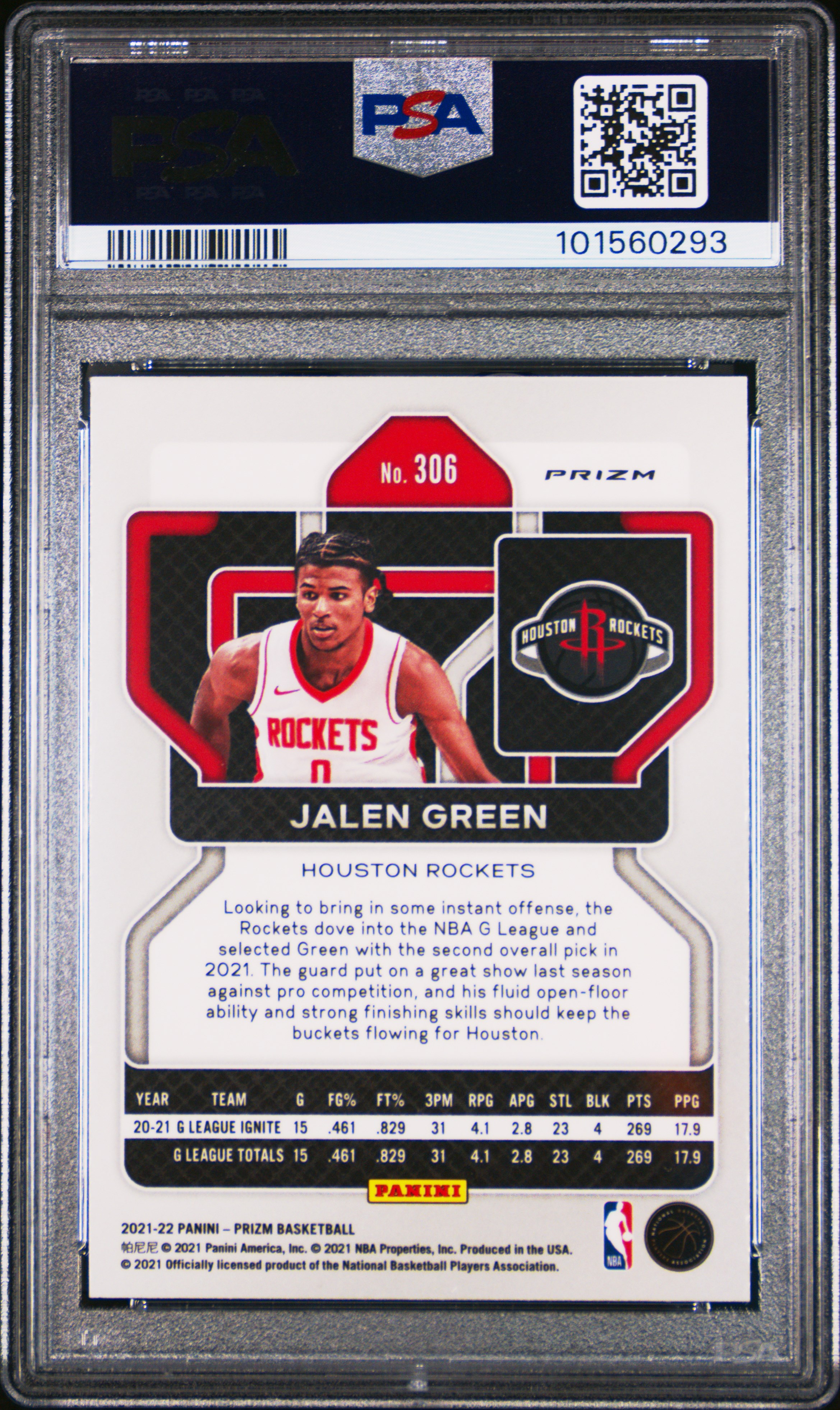 2021 Panini Prizm Jalen Green #306 (Silver Prizm) Mint 9 back