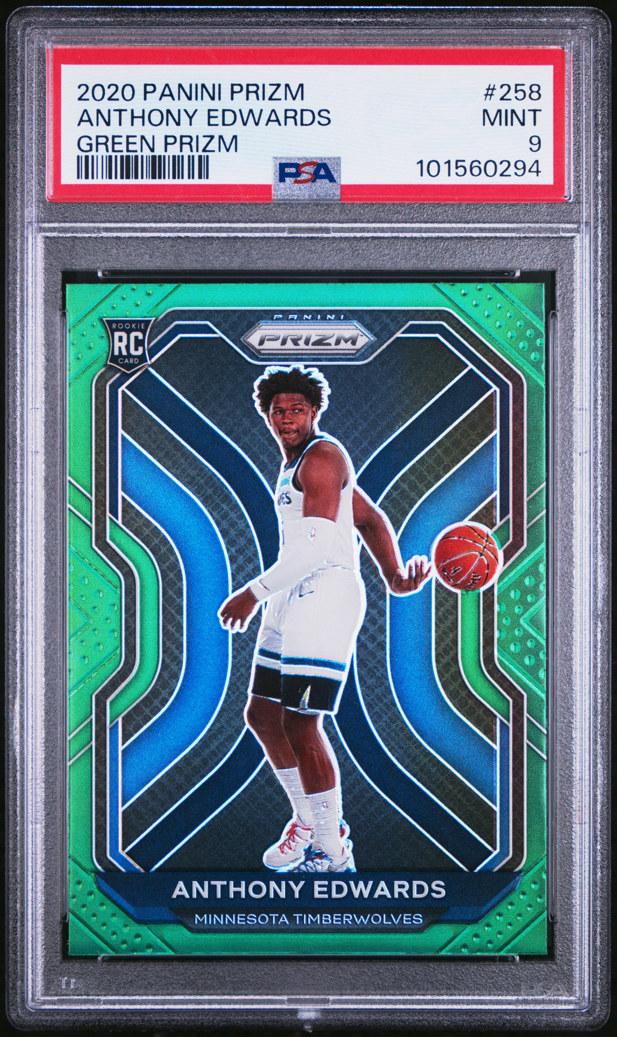 2020 Panini Prizm Anthony Edwards #258 (Green Prizm) Mint 9 front
