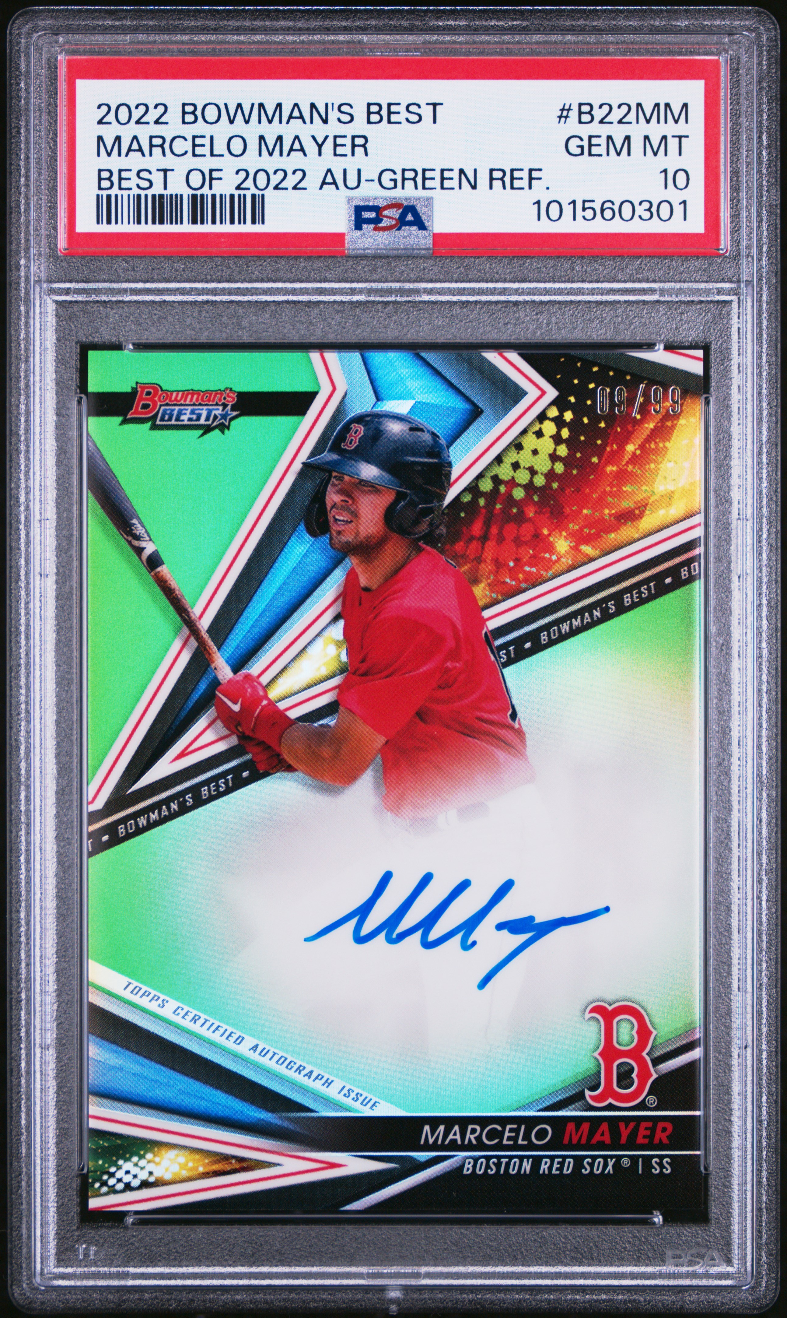2022 Bowman's Best Best Of 2022 Autographs Marcelo Mayer #B22Mm (Best Of 2022 Au-Green Ref.) Gem Mt 10 front