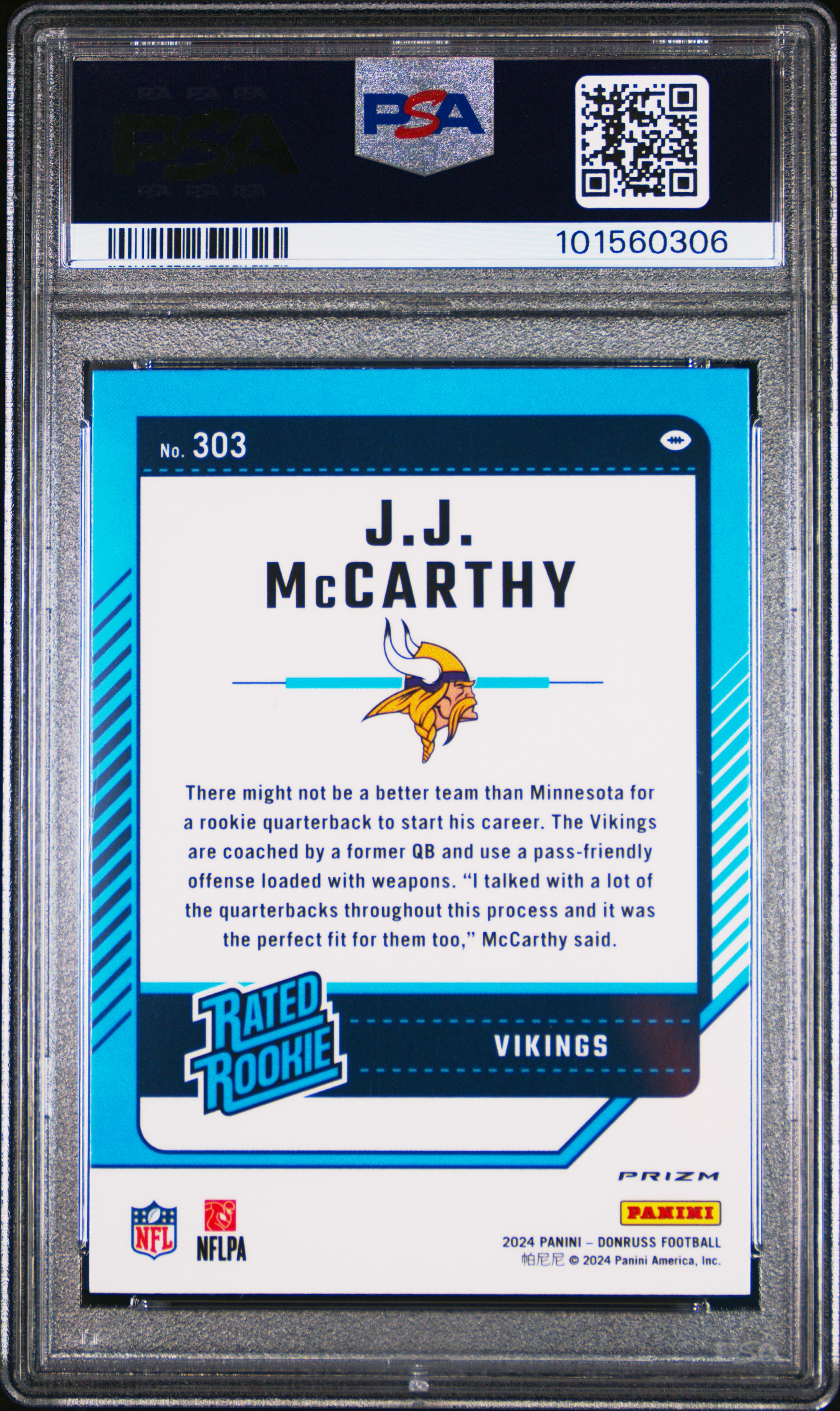 2024 Panini Donruss Jj Mccarthy #303 (Optic Preview-Red Pandora) Gem Mt 10 back