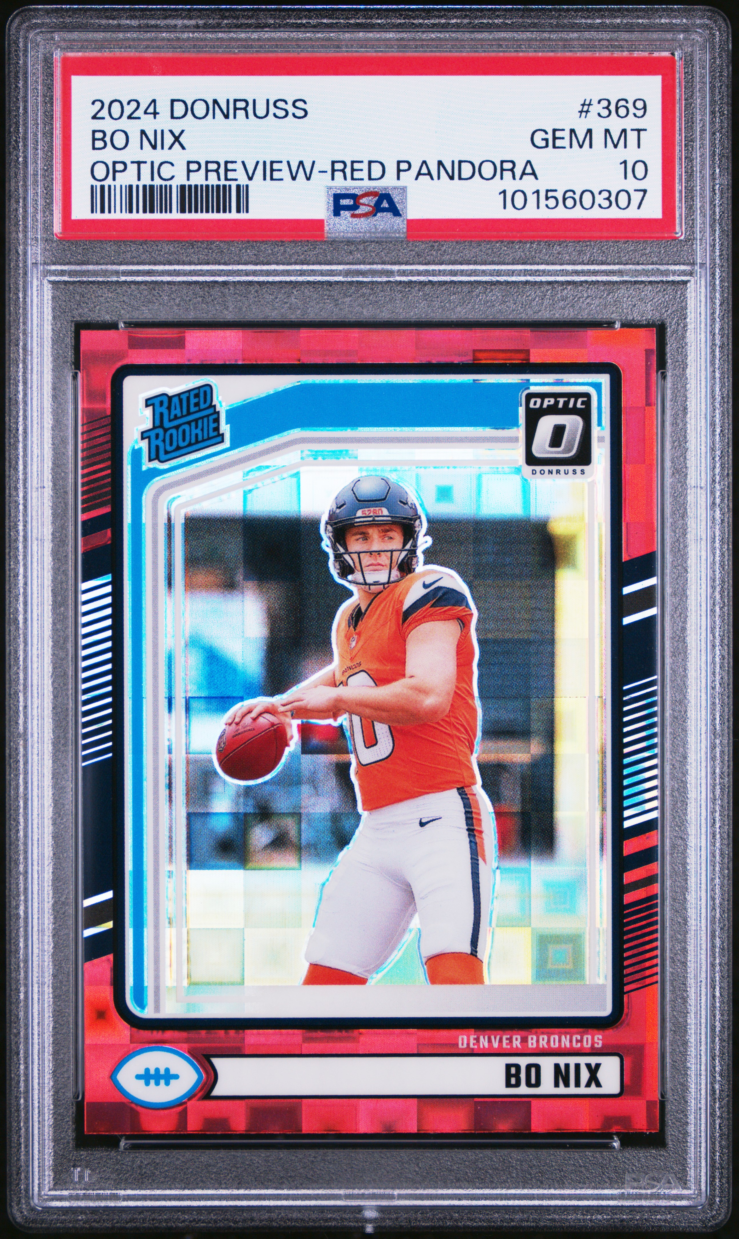 2024 Panini Donruss Bo Nix #369 (Optic Preview-Red Pandora) Gem Mt 10 front