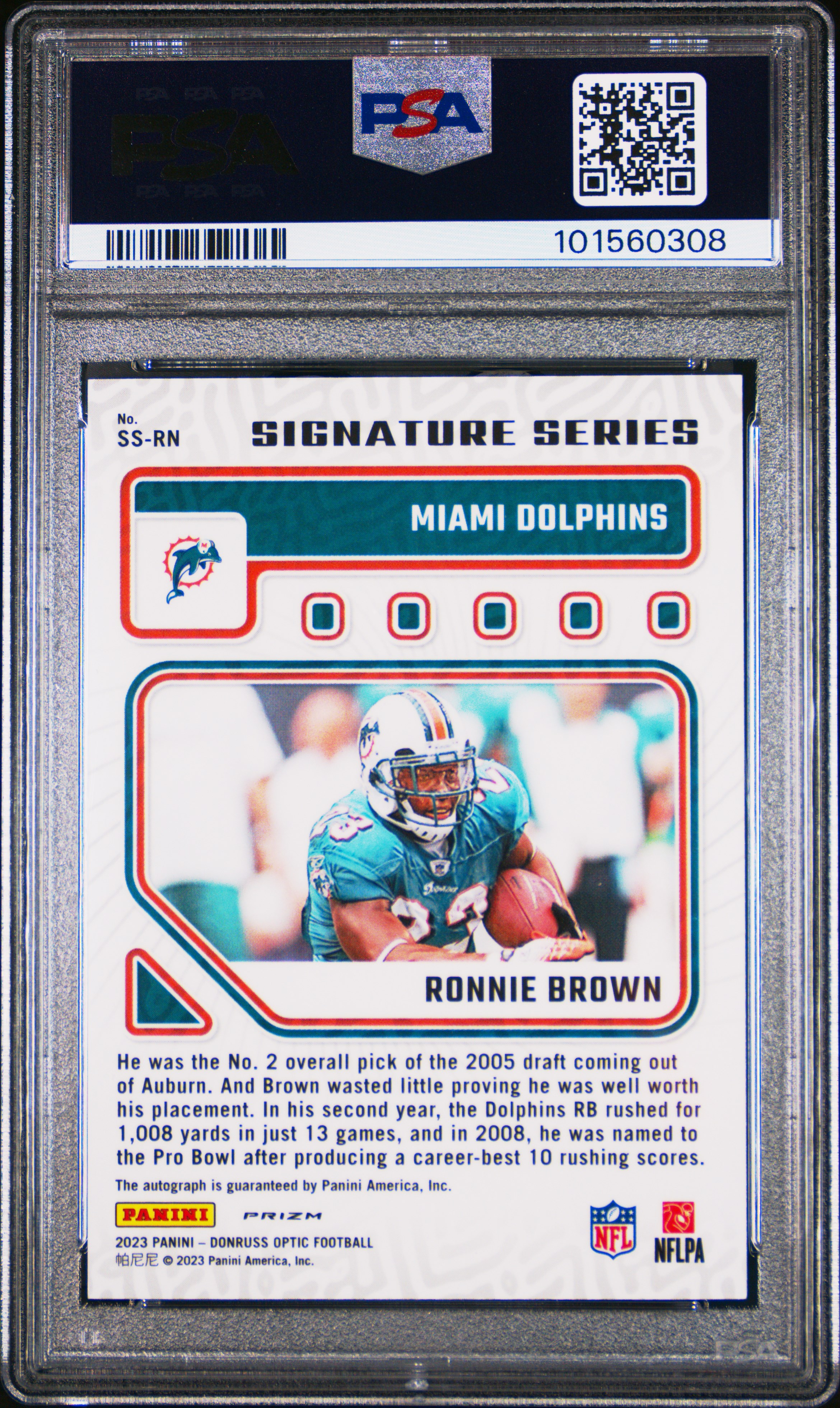 2023 Panini Donruss Optic Signature Series Ronnie Brown #Ssrn Gem Mt 10 back