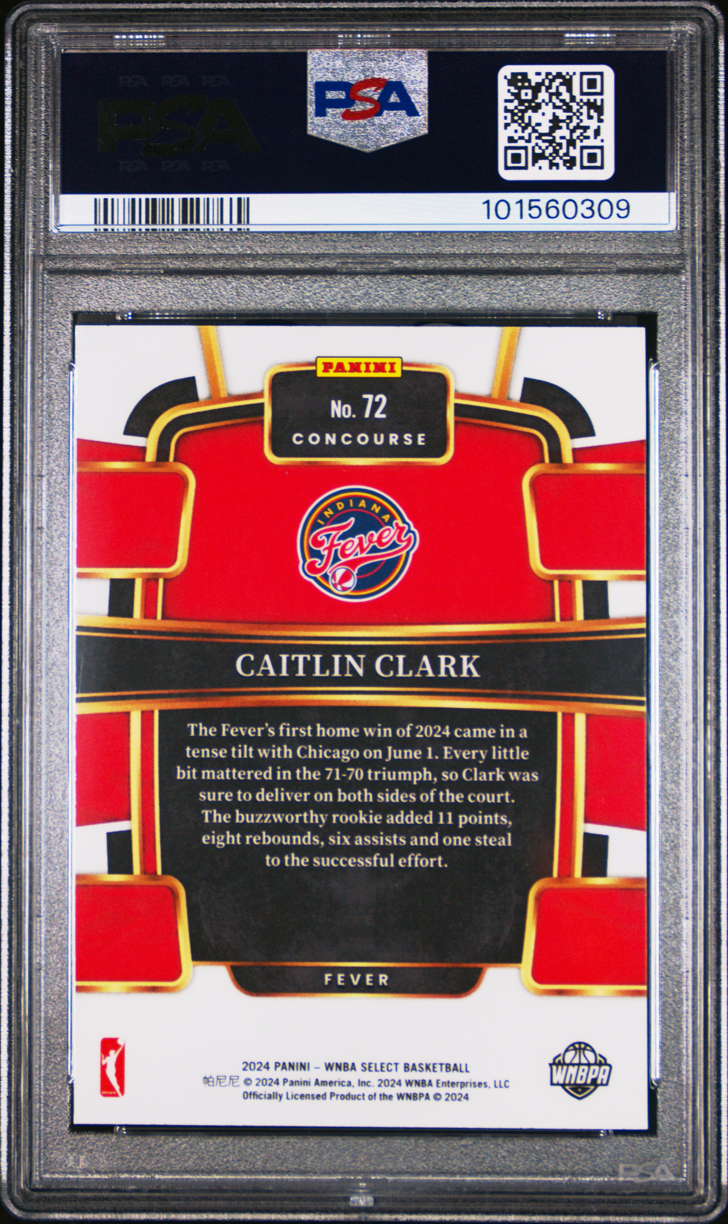 2024 Panini Select Wnba Caitlin Clark #72 Gem Mt 10 back