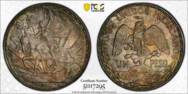 1910 Peso Caballito KM-453  Ag MS65