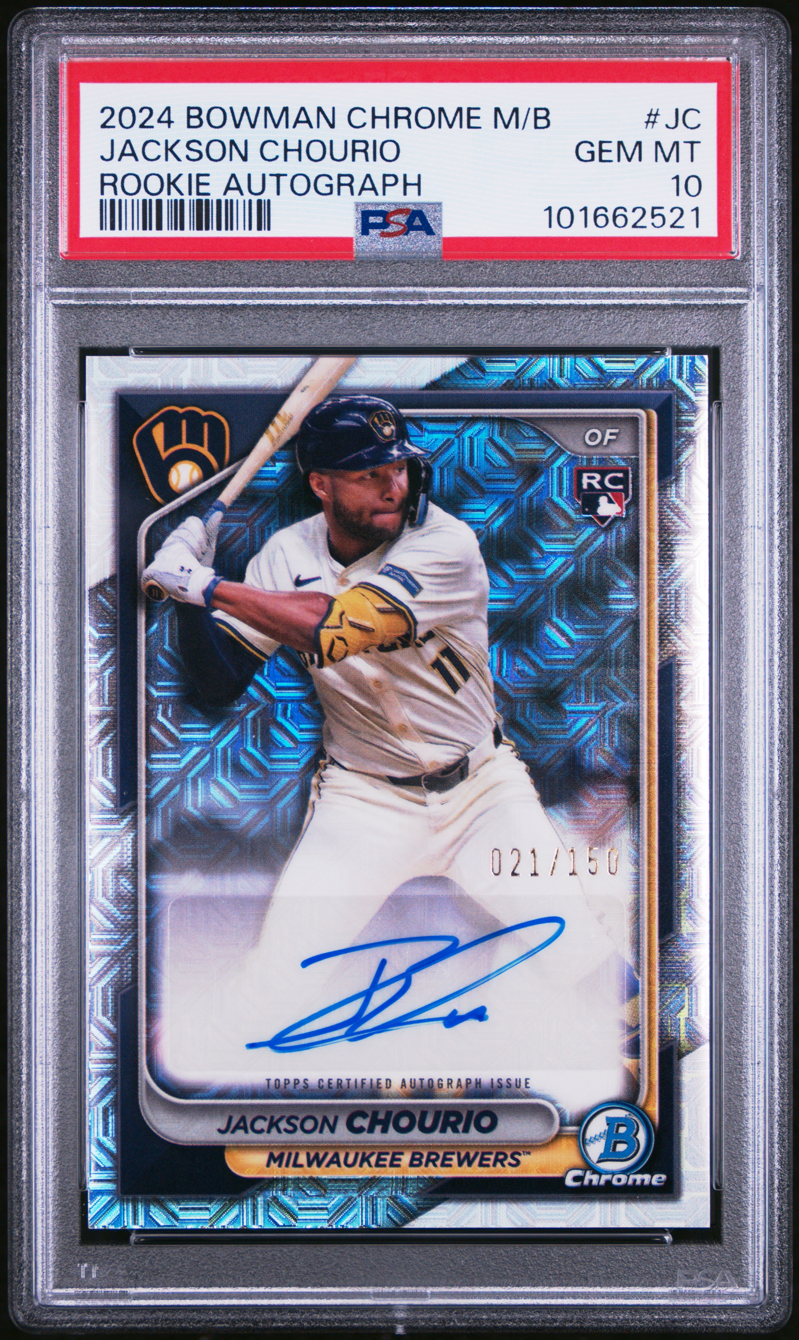 2024 Bowman Chrome Mega Box Mega Chrome Rookie Autographs Jackson Chourio #Jc Gem Mt 10 front