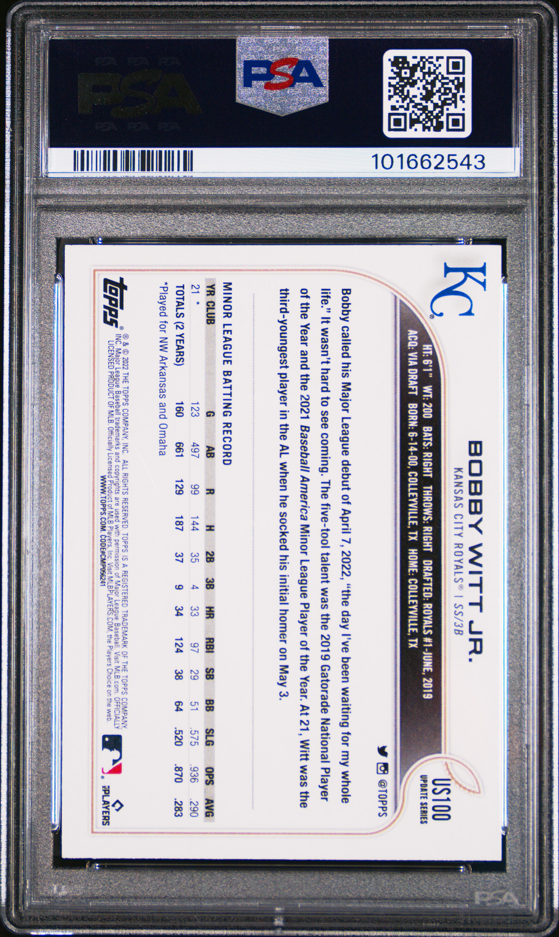 2022 Topps Update Bobby Witt Jr. #Us100 Nm 7 back