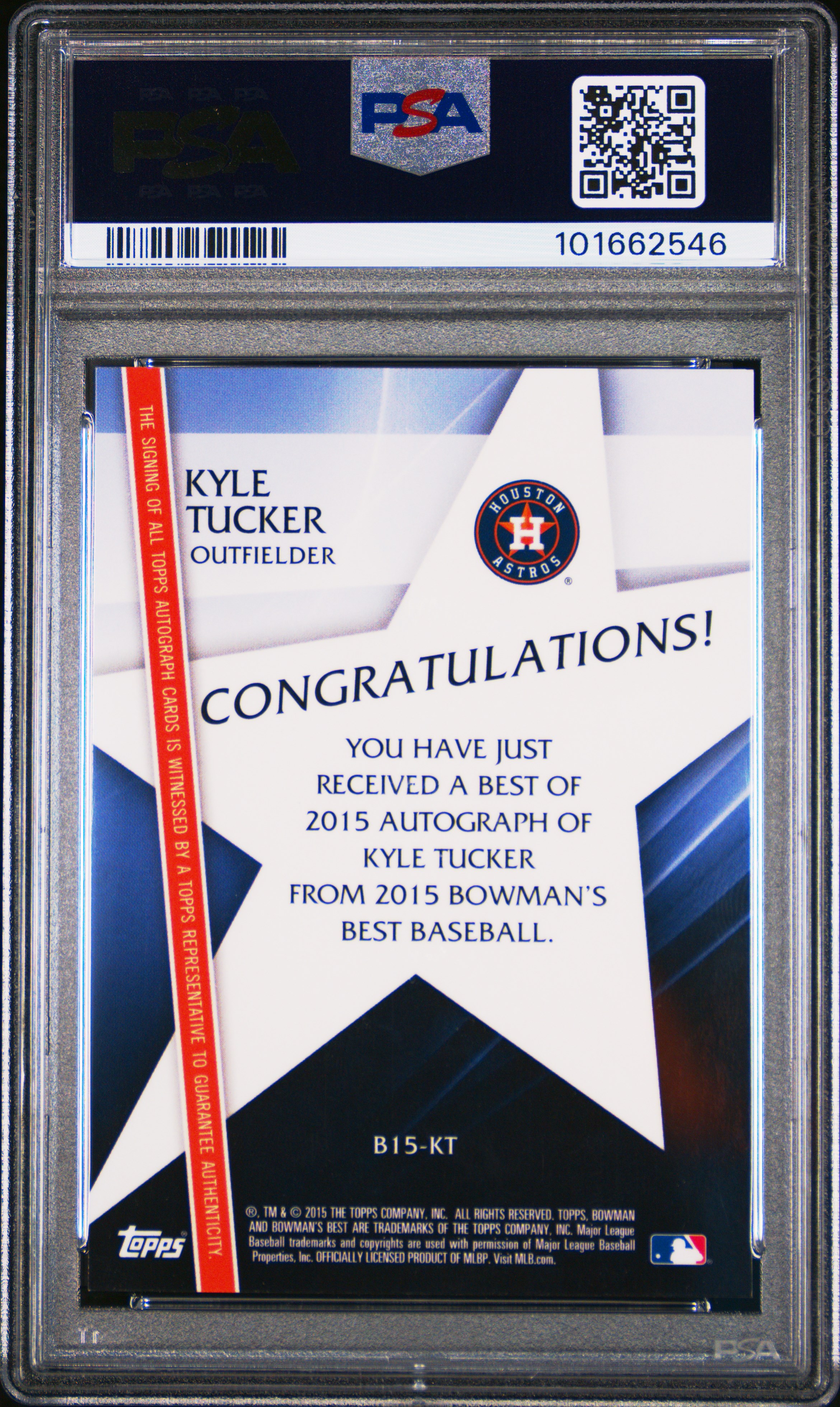2015 Bowman's Best Best Of 2015 Autographs Kyle Tucker #Kt (Best Of 2015 Autographs) Gem Mt 10 back