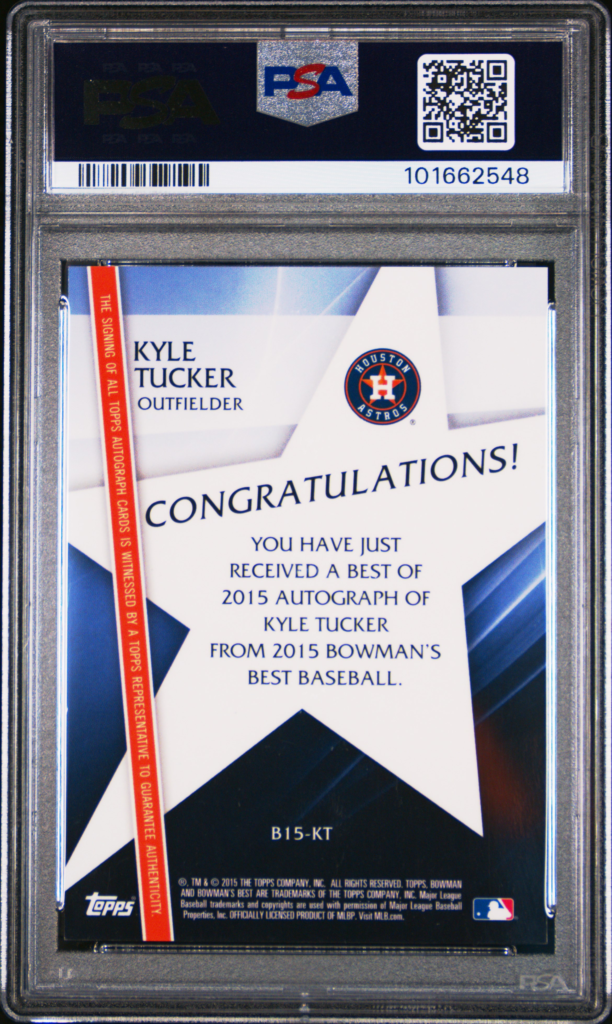 2015 Bowman's Best Best Of 2015 Autographs Kyle Tucker #Kt (Best Of 2015 Autographs) Mint 9 back