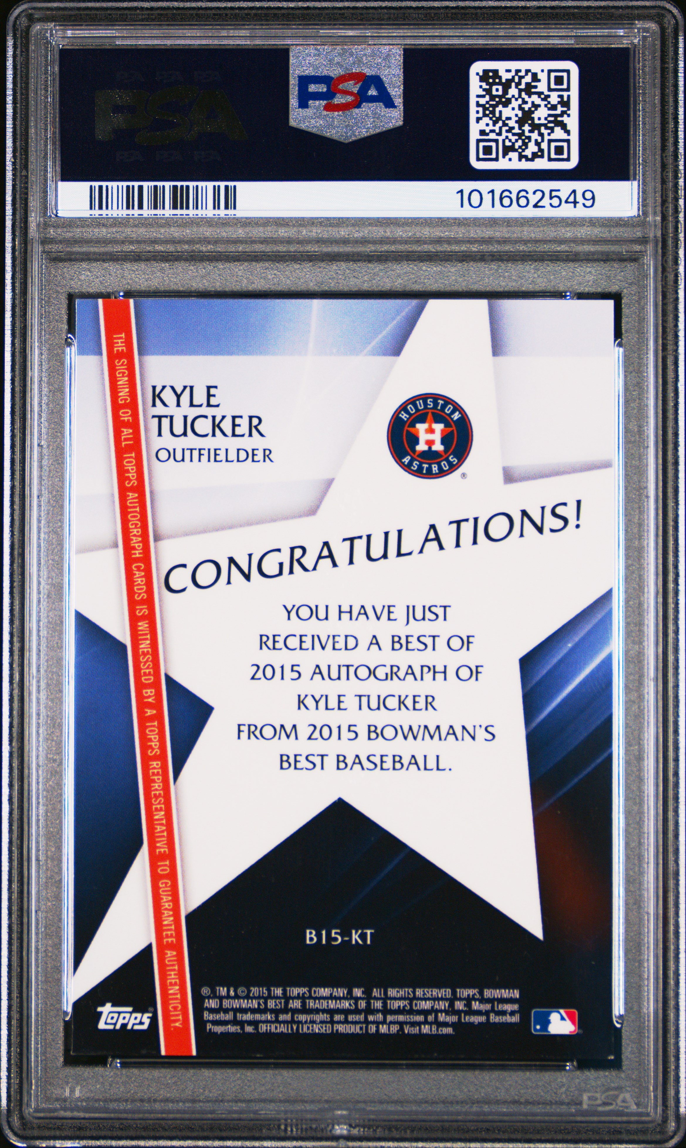 2015 Bowman's Best Best Of 2015 Autographs Kyle Tucker #Kt (Best Of 2015 Autographs) Nm-Mt 8 back