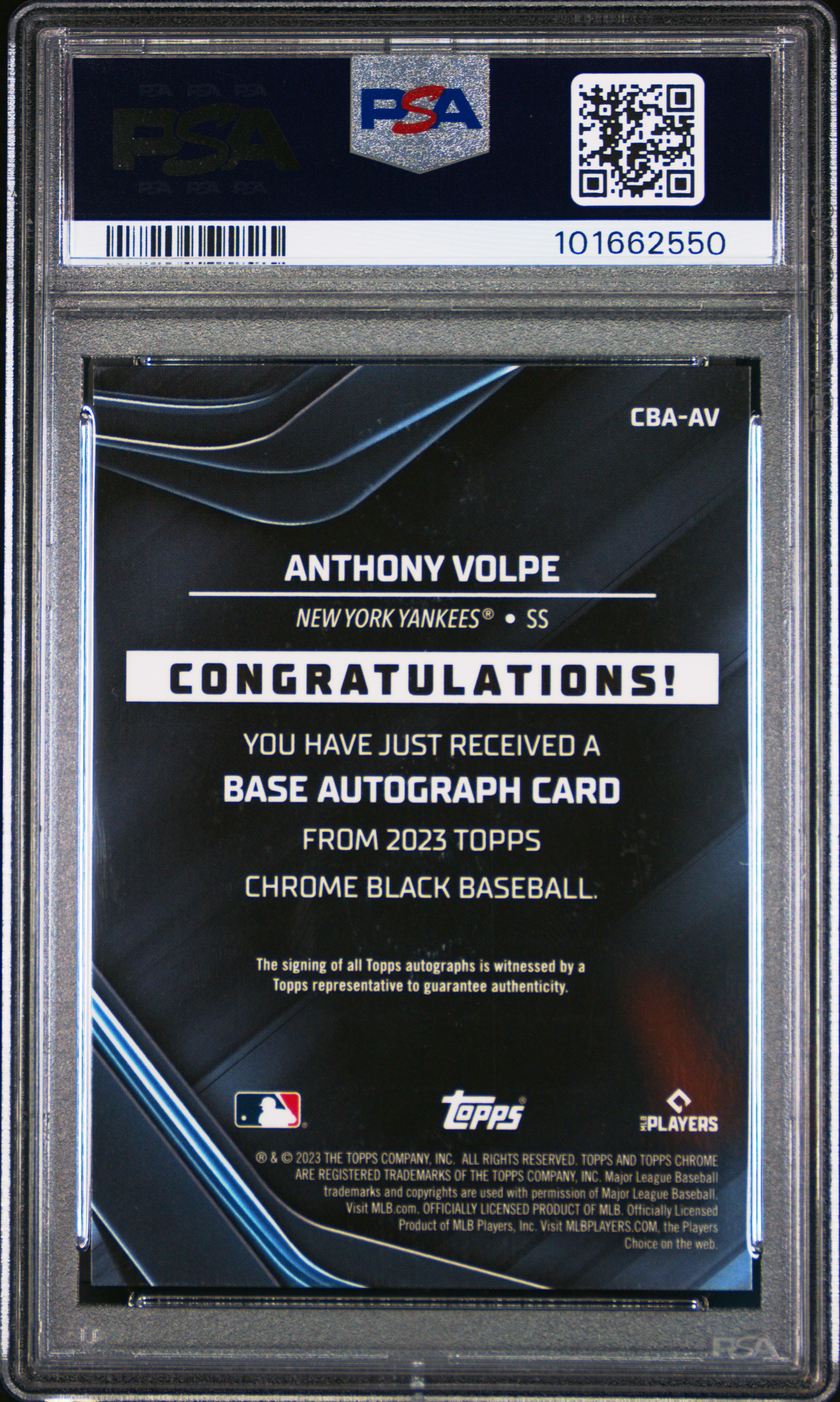 2023 Topps Chrome Black Autographs Anthony Volpe #Av (Autograph-Refractor) Gem Mt 10 back