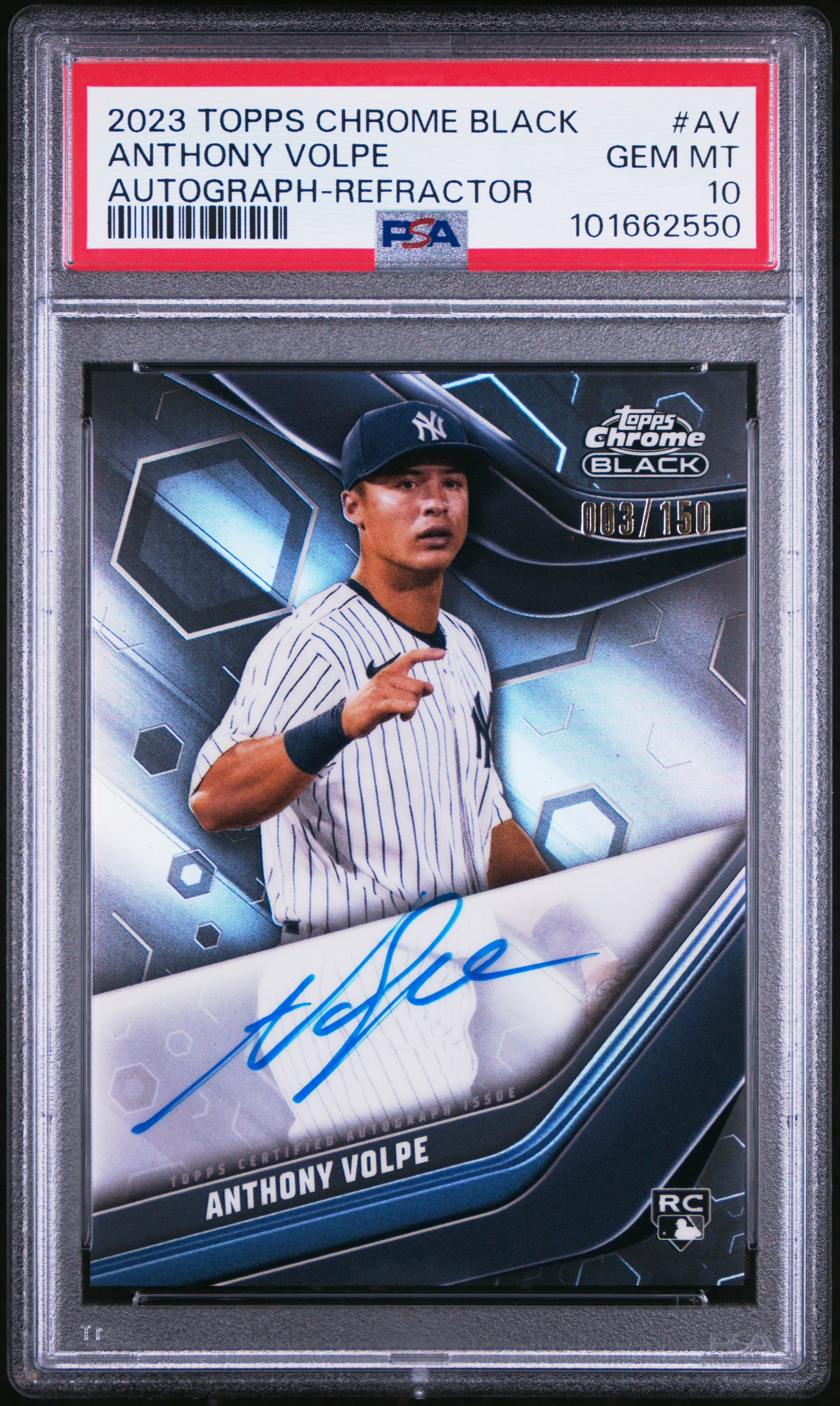 2023 Topps Chrome Black Autographs Anthony Volpe #Av (Autograph-Refractor) Gem Mt 10 front
