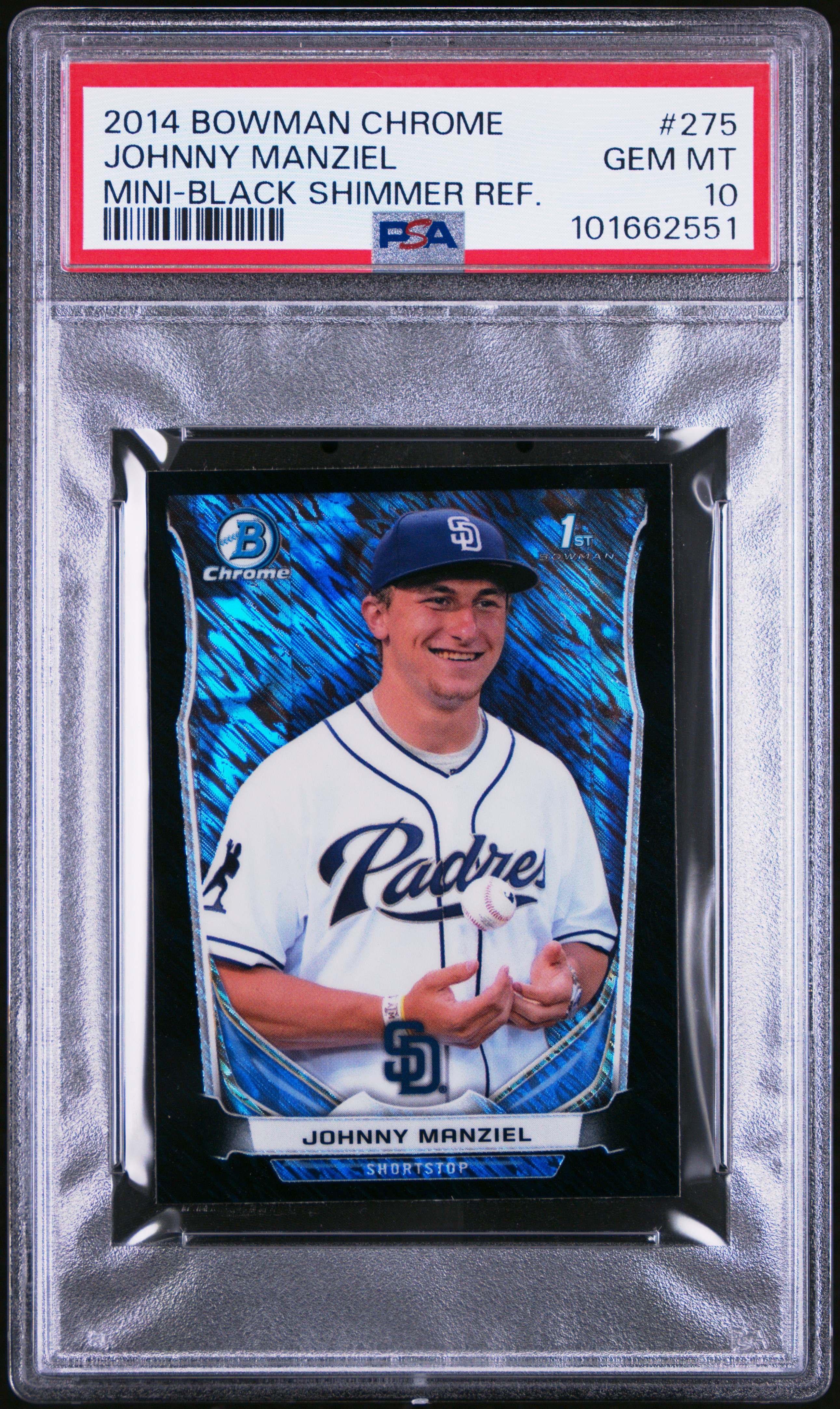 2014 Bowman Chrome Mini Johnny Manziel #275 (Mini-Black Shimmer Ref.) Gem Mt 10 front