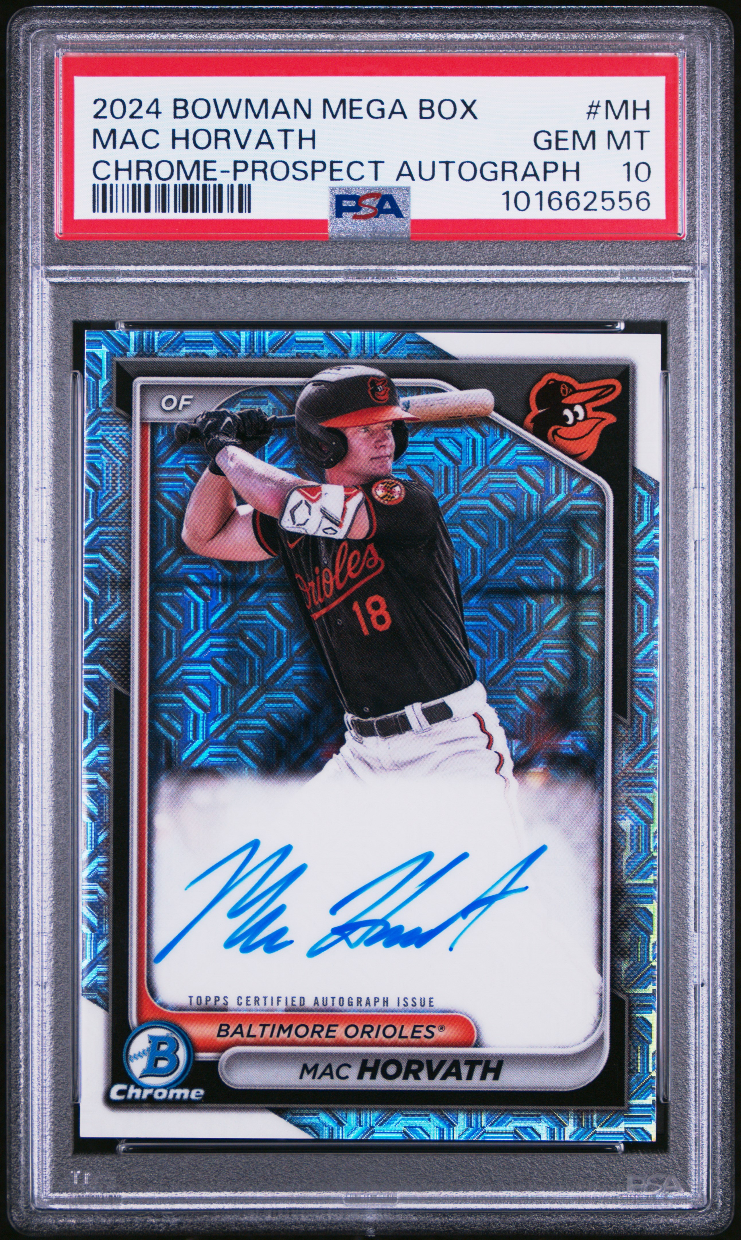 2024 Bowman Mega Box Chrome Bowman Prospect Mega Autographs Mac Horvath #Mh (Chrome-Prospect Autograph) Gem Mt 10 front