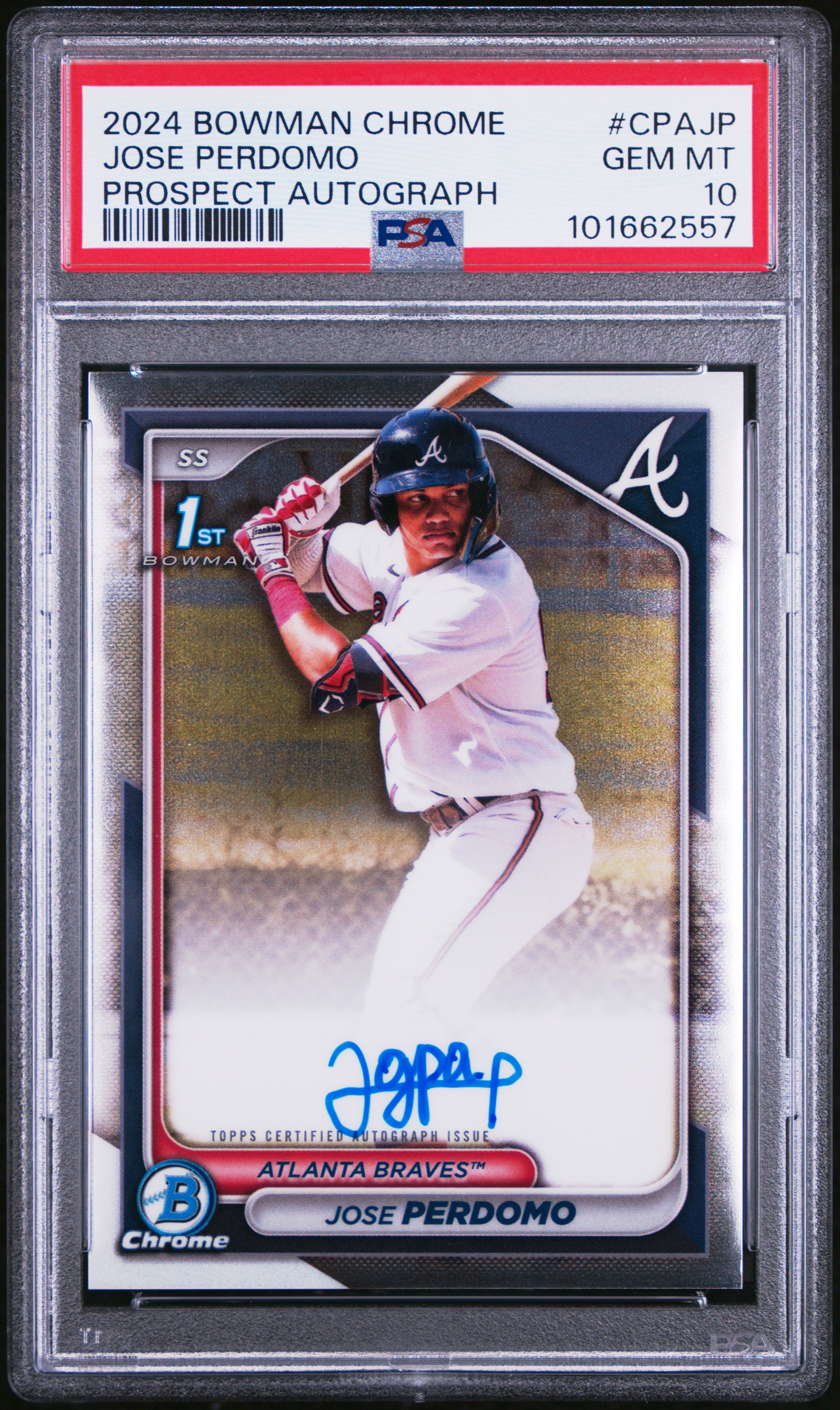 2024 Bowman Chrome Prospect Autographs Jose Perdomo #Cpajp (Prospect Autograph) Gem Mt 10 front