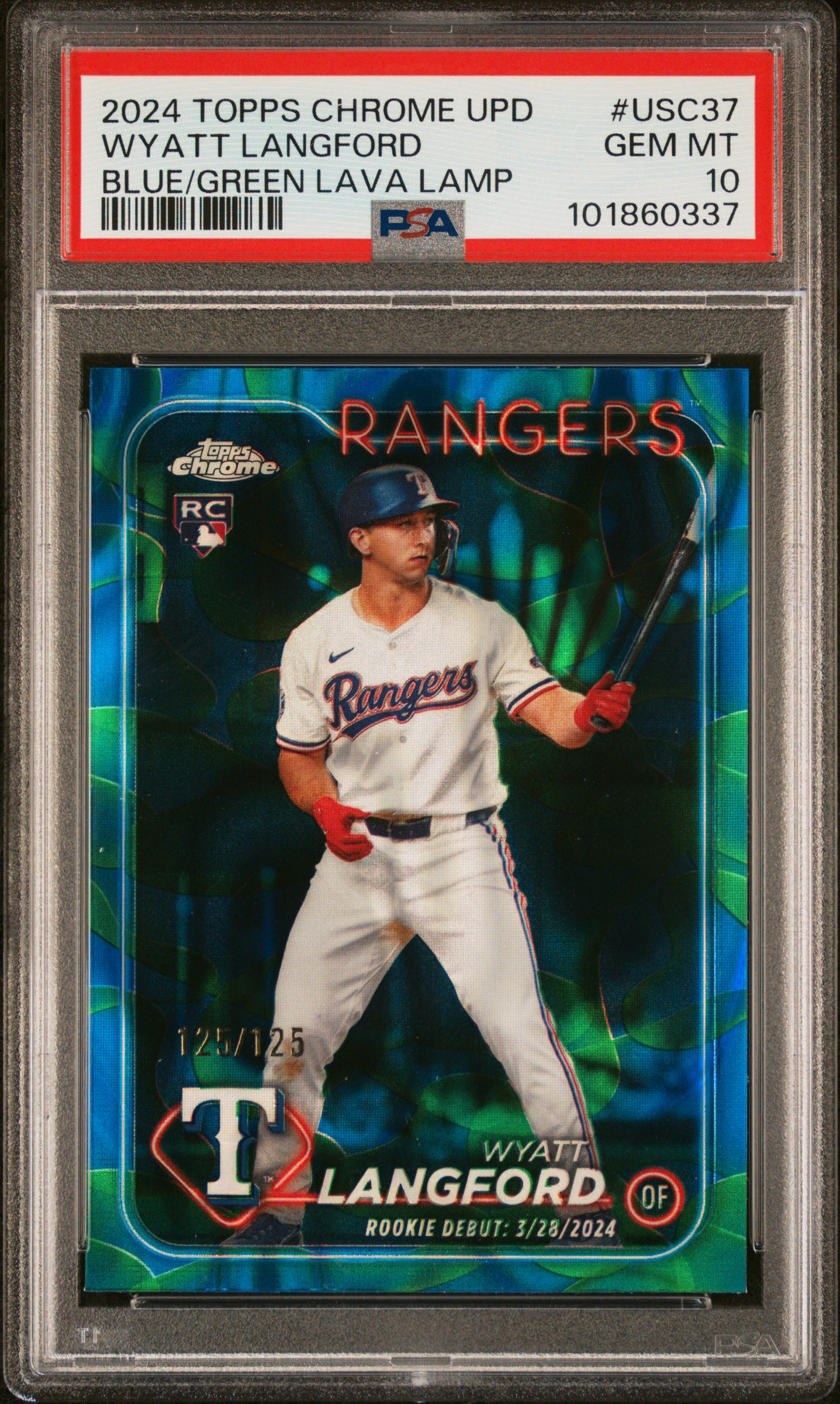 2024 Topps Chrome Update Wyatt Langford #Usc37 (Blue/Green Lava Lamp) Gem Mt 10 front