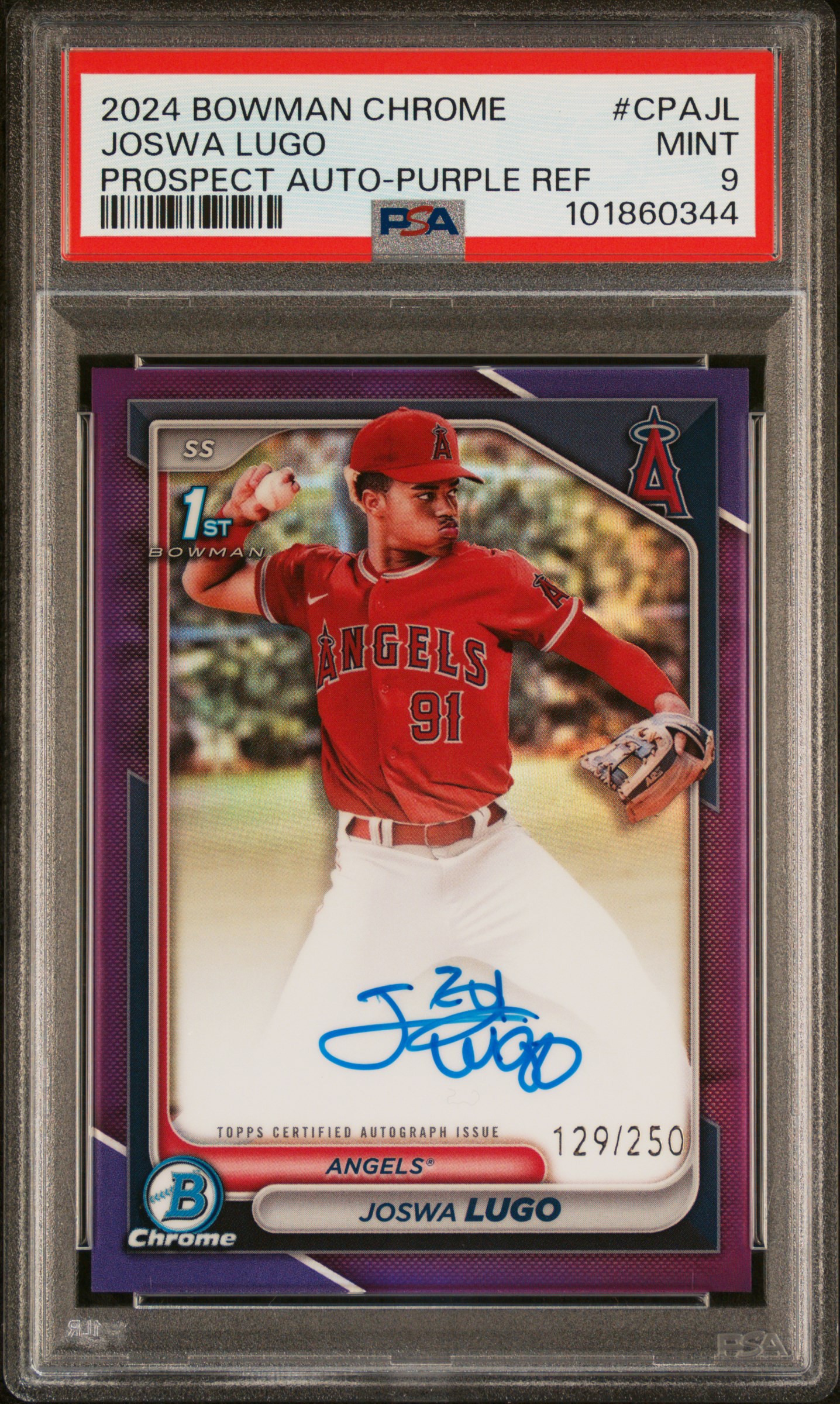 2024 Bowman Chrome Prospect Autographs Joswa Lugo #Cpajl (Prospect Auto-Purple Ref) Mint 9 front
