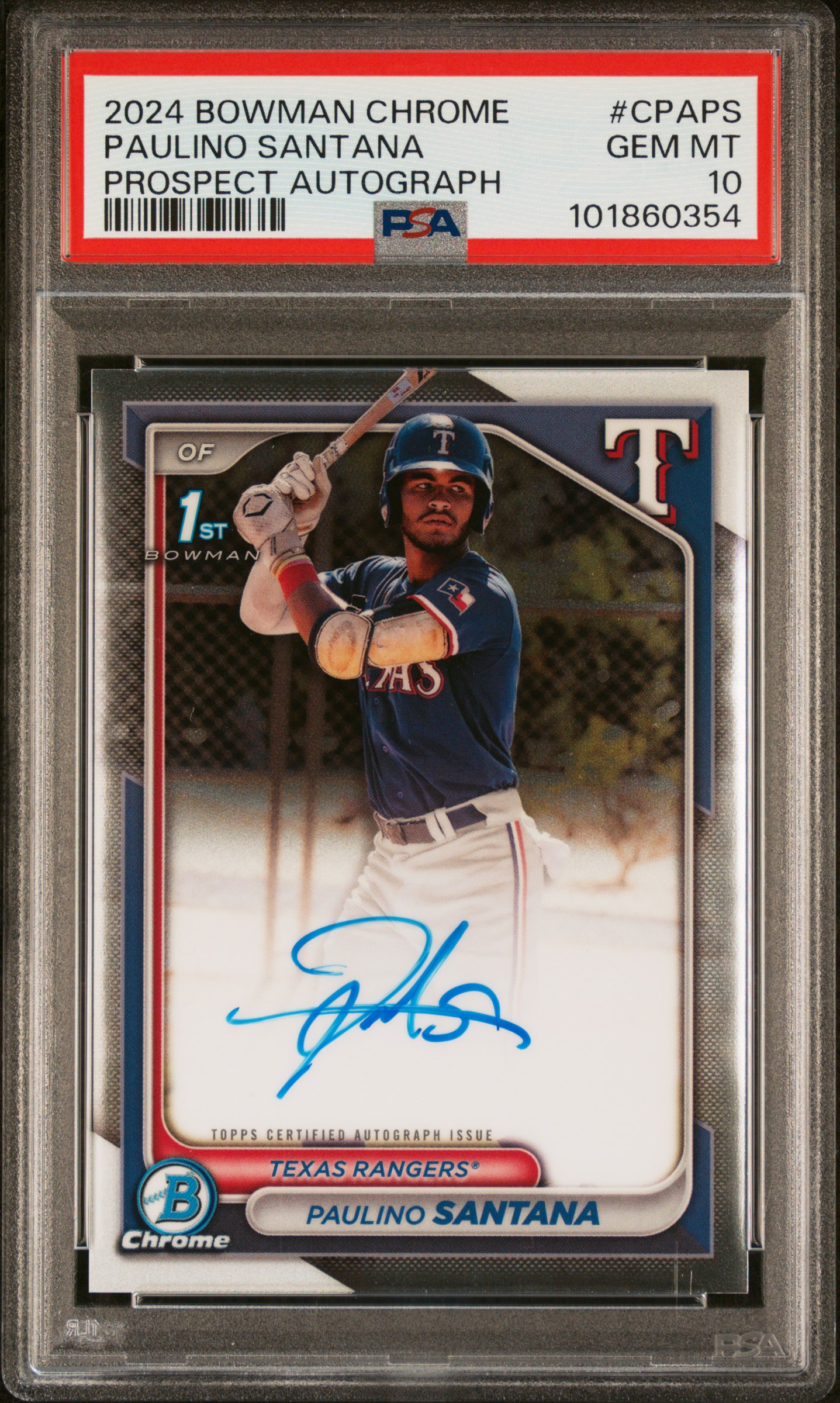 2024 Bowman Chrome Prospect Autographs Paulino Santana #Cpaps (Prospect Autograph) Gem Mt 10 front