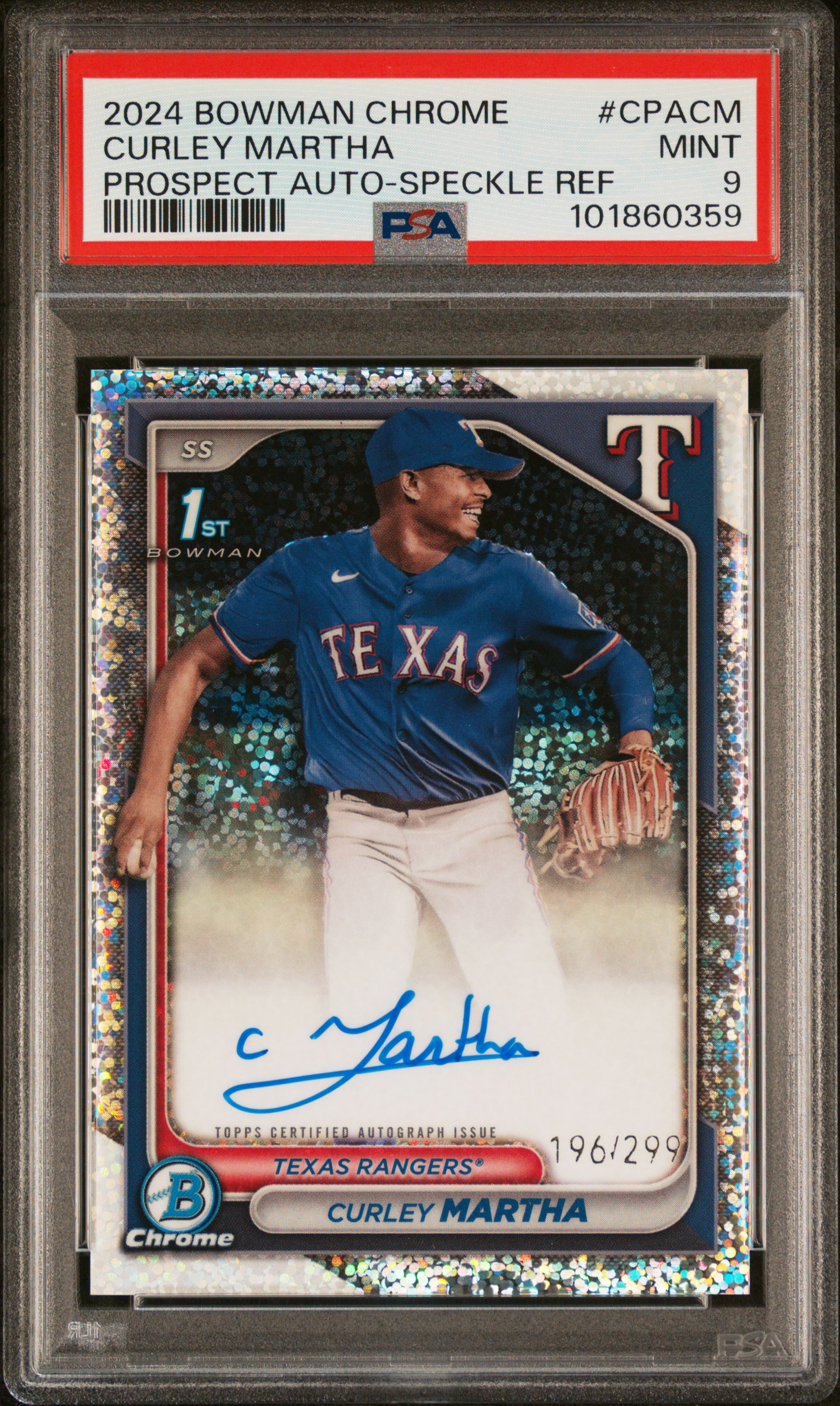 2024 Bowman Chrome Prospect Autographs Curley Martha #Cpacm (Prospect Auto-Speckle Ref) Mint 9 front