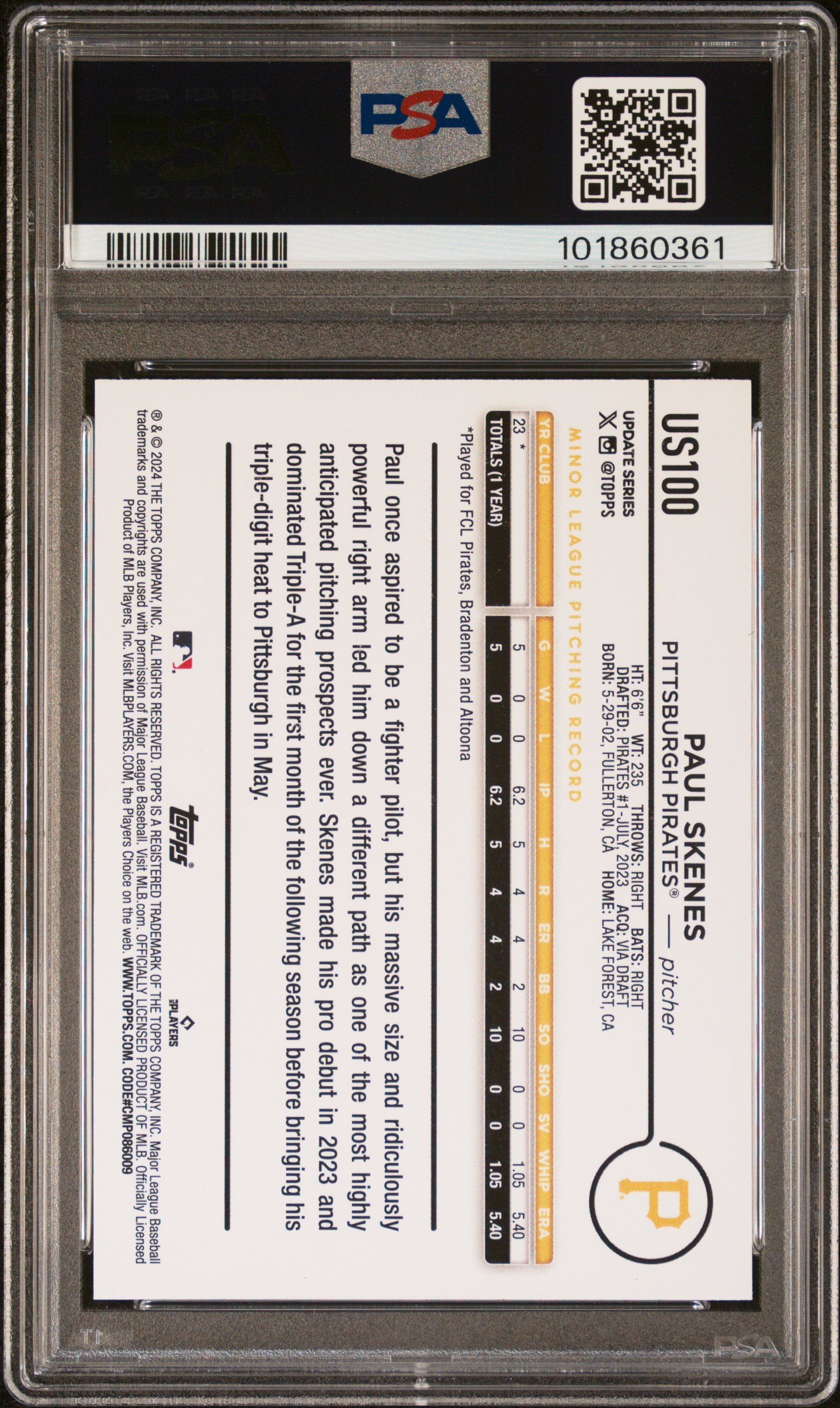 2024 Topps Update Paul Skenes #Us100 Mint 9 back