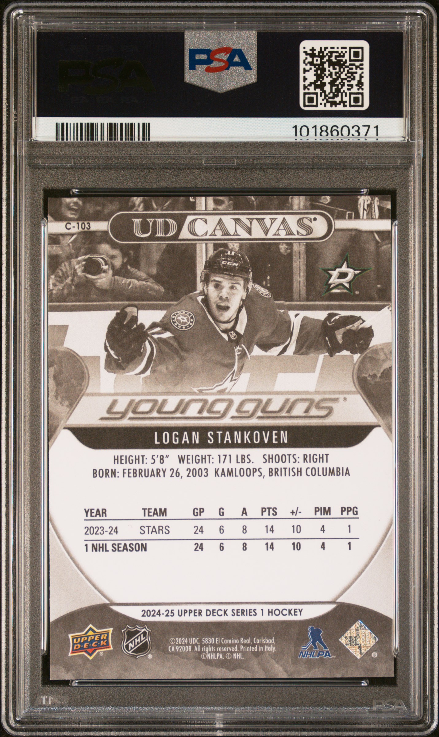 2024 Upper Deck Ud Canvas Logan Stankoven #C103 (Ud Canvas-Black & White) Gem Mt 10 back