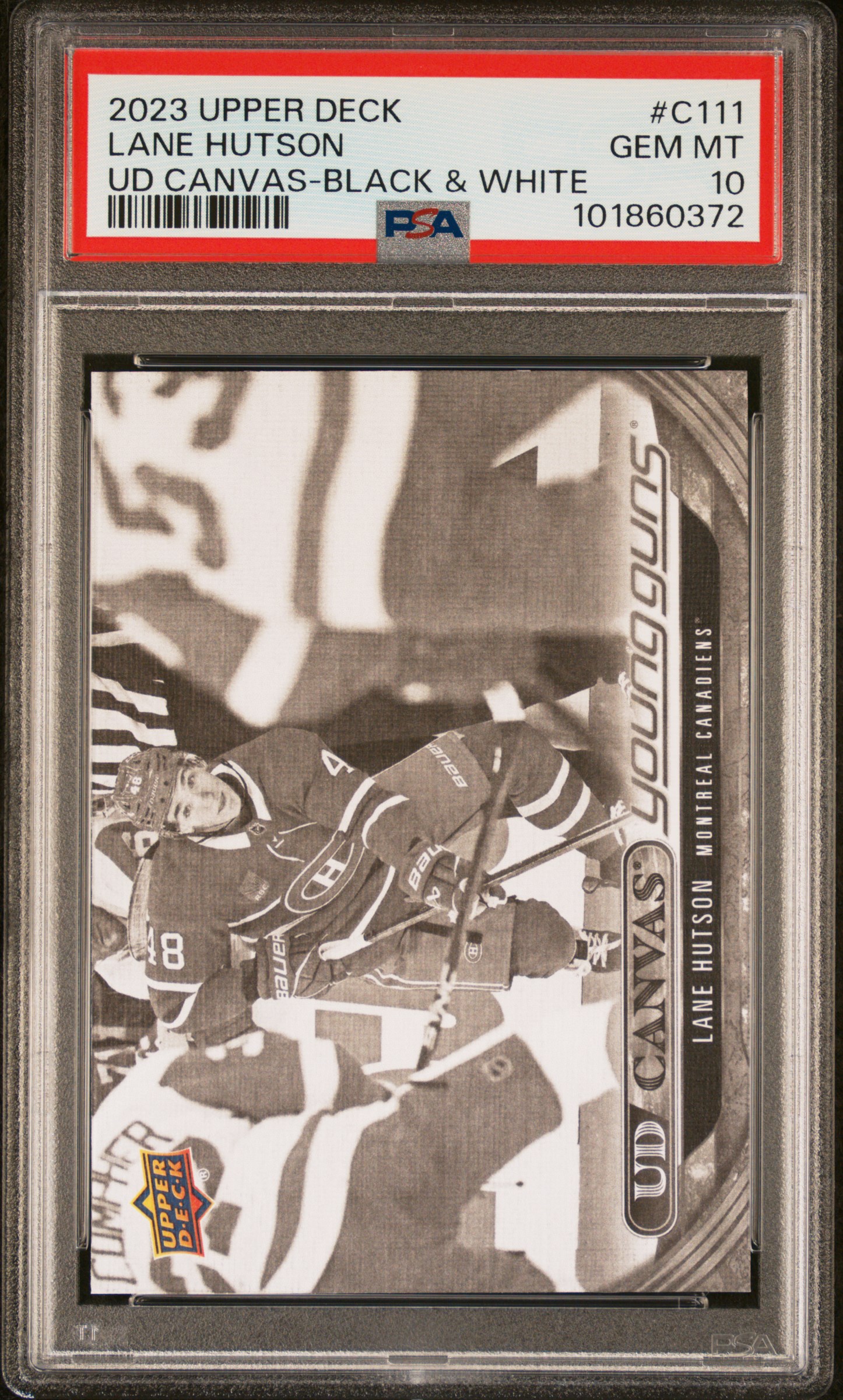 2024 Upper Deck Ud Canvas Lane Hutson #C111 (Ud Canvas-Black & White) Gem Mt 10 front
