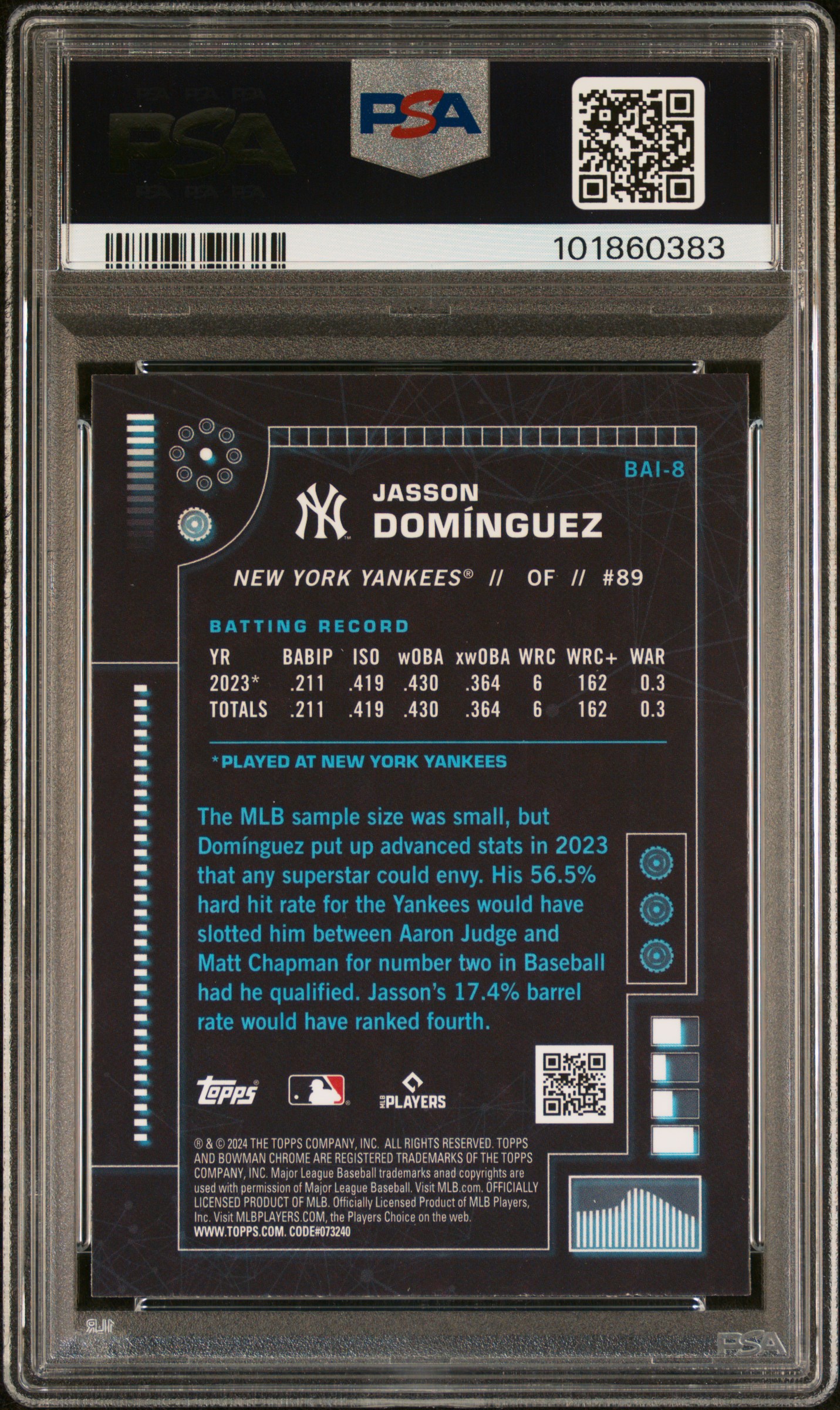 2024 Bowman Bowman Ai Jasson Dominguez #Bai8 Mint 9 back