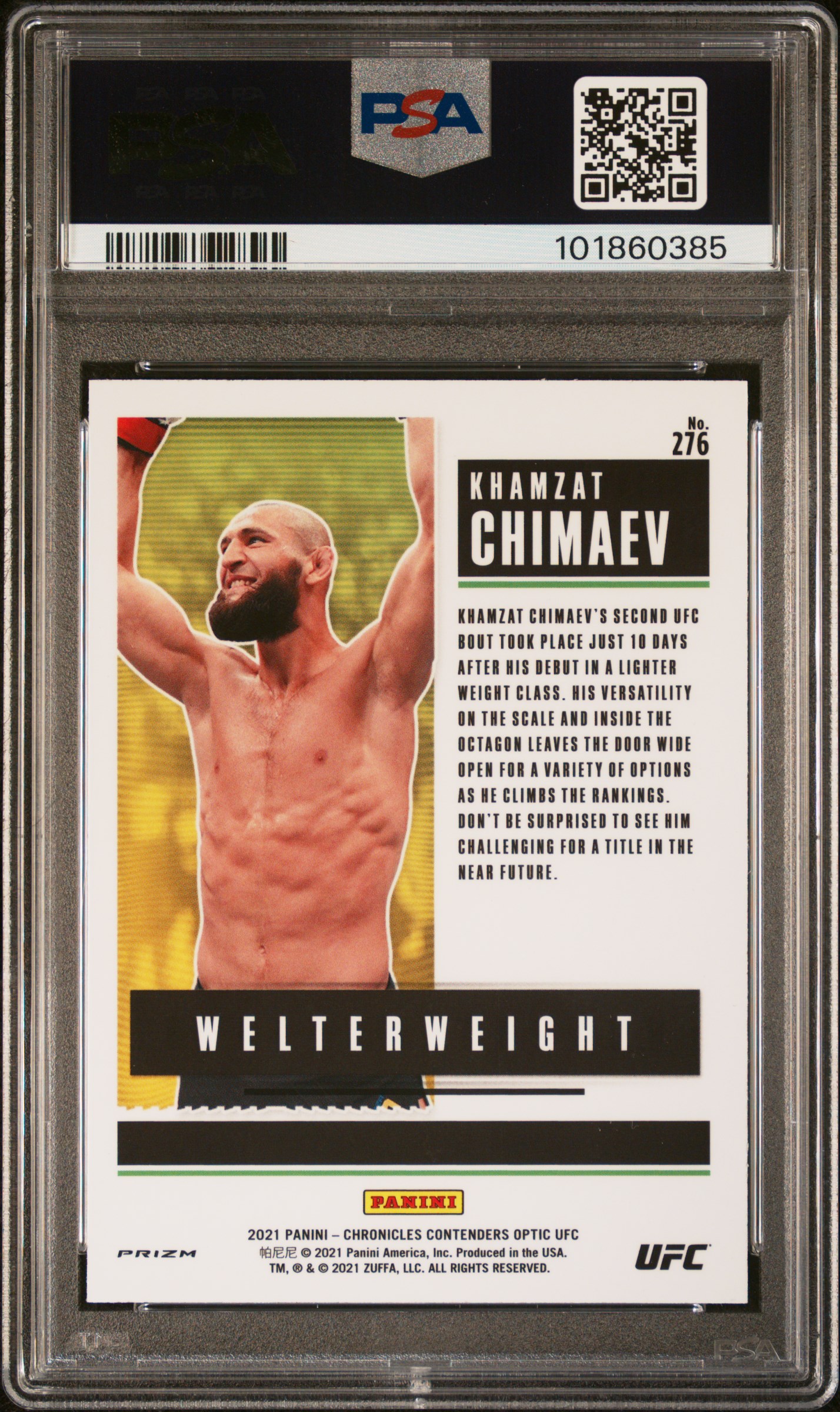 2021 Panini Chronicles Ufc Khamzat Chimaev #276 (Pink) Mint 9 back