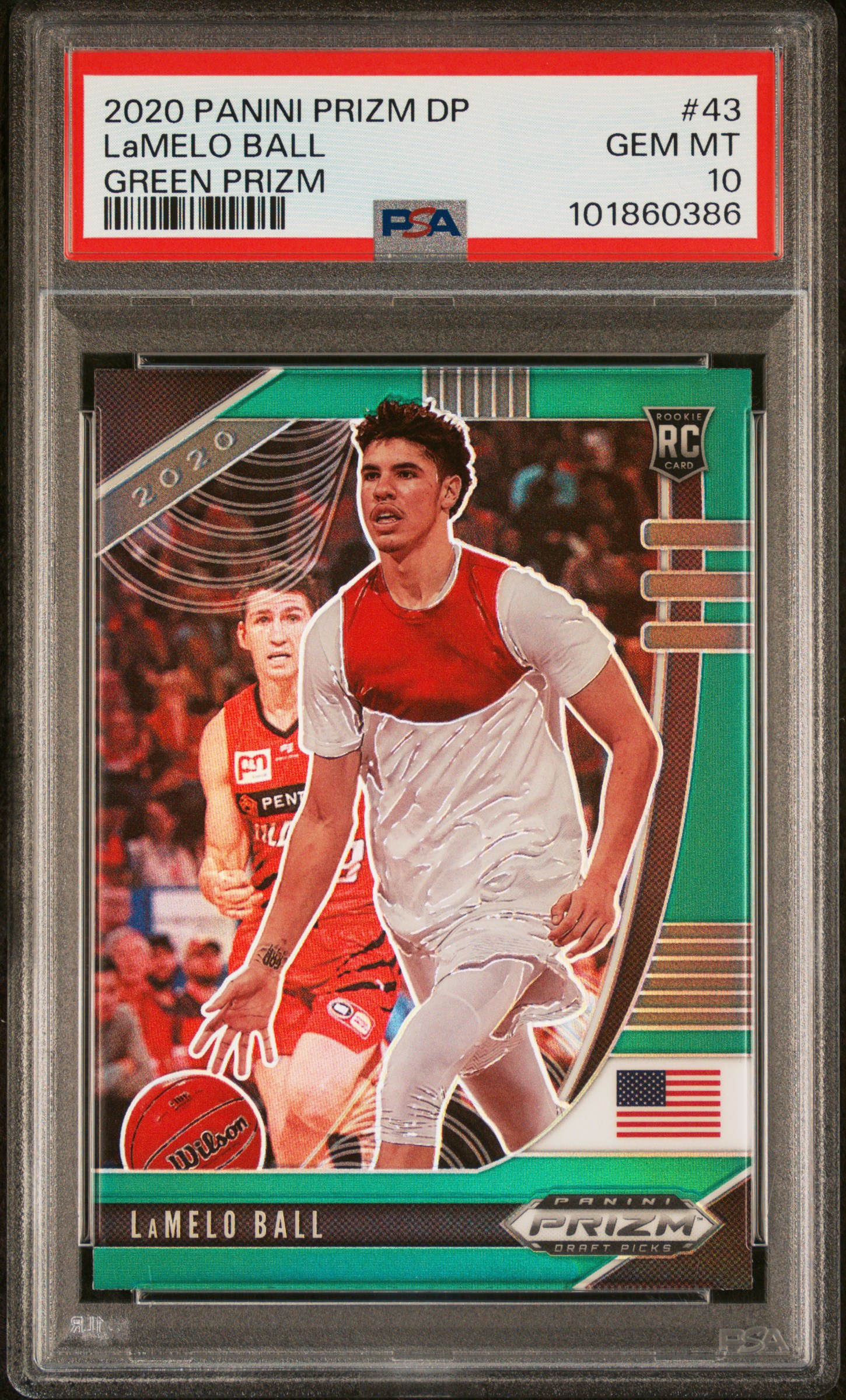 2020 Panini Prizm Draft Picks Lamelo Ball #43 (Green Prizm) Gem Mt 10 front